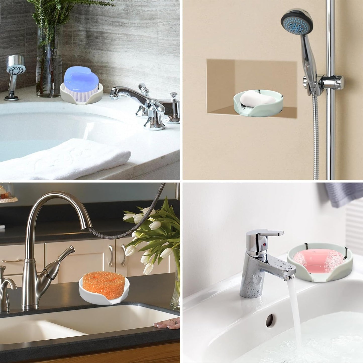 Self Draining Soap Dish, Silicone Suction Cup Soap Holder Tray Savers Container Sponge Holder for Bar Bathroom Shower Kitchen Sink, Can Extend Soap Life (1, White)