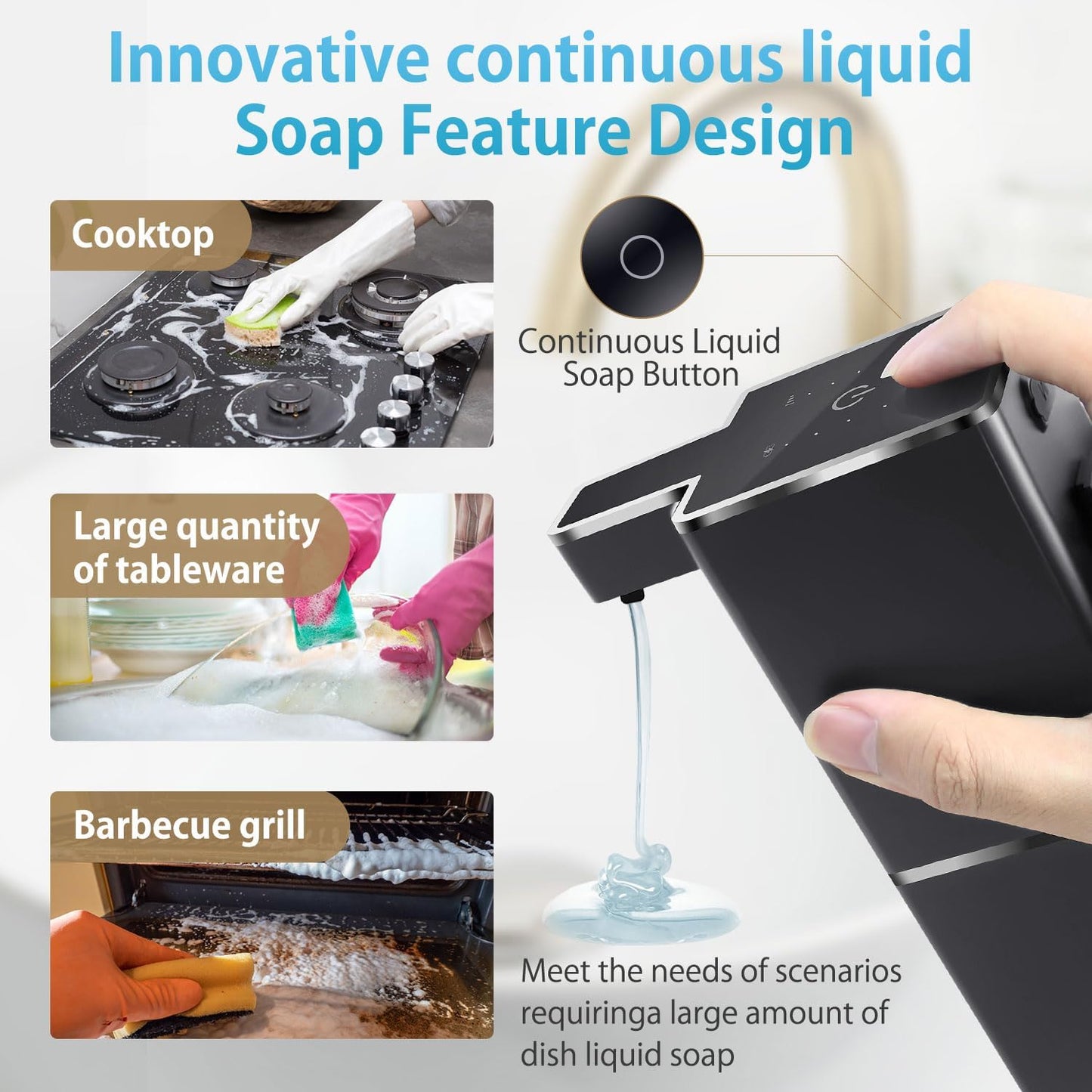 Automatic Liquid Soap Dispenser Touchless Soap Dispenser 380ml/12.8oz Rechargeable, Wall Mounted,4 Levels Adjustable Auto Soap Pump for Bathroom Kitchen Dish Soap