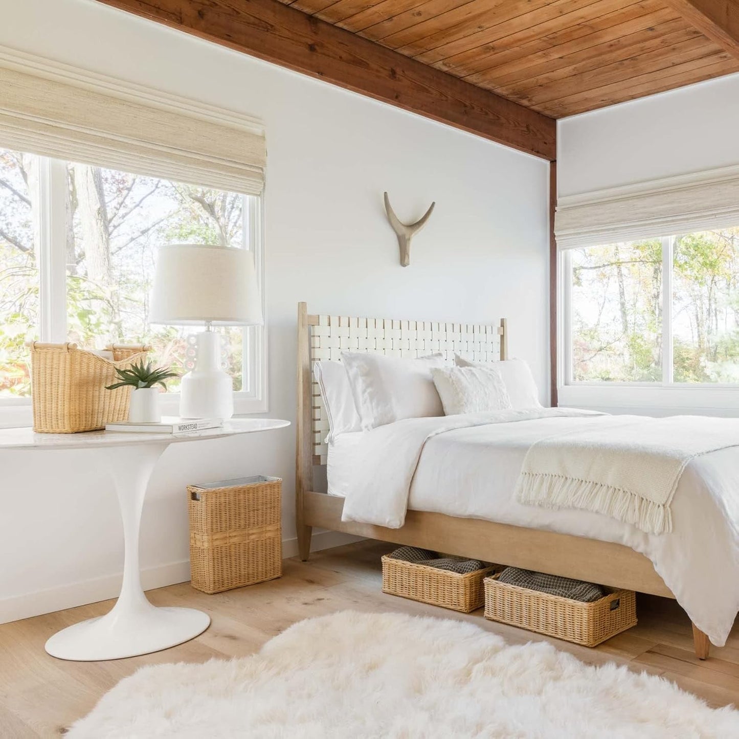 The Basket Lady Under the Bed/Basic Wicker Storage Basket, Large, 22 in L x 16.5 in W x 7 in H, Sandstone