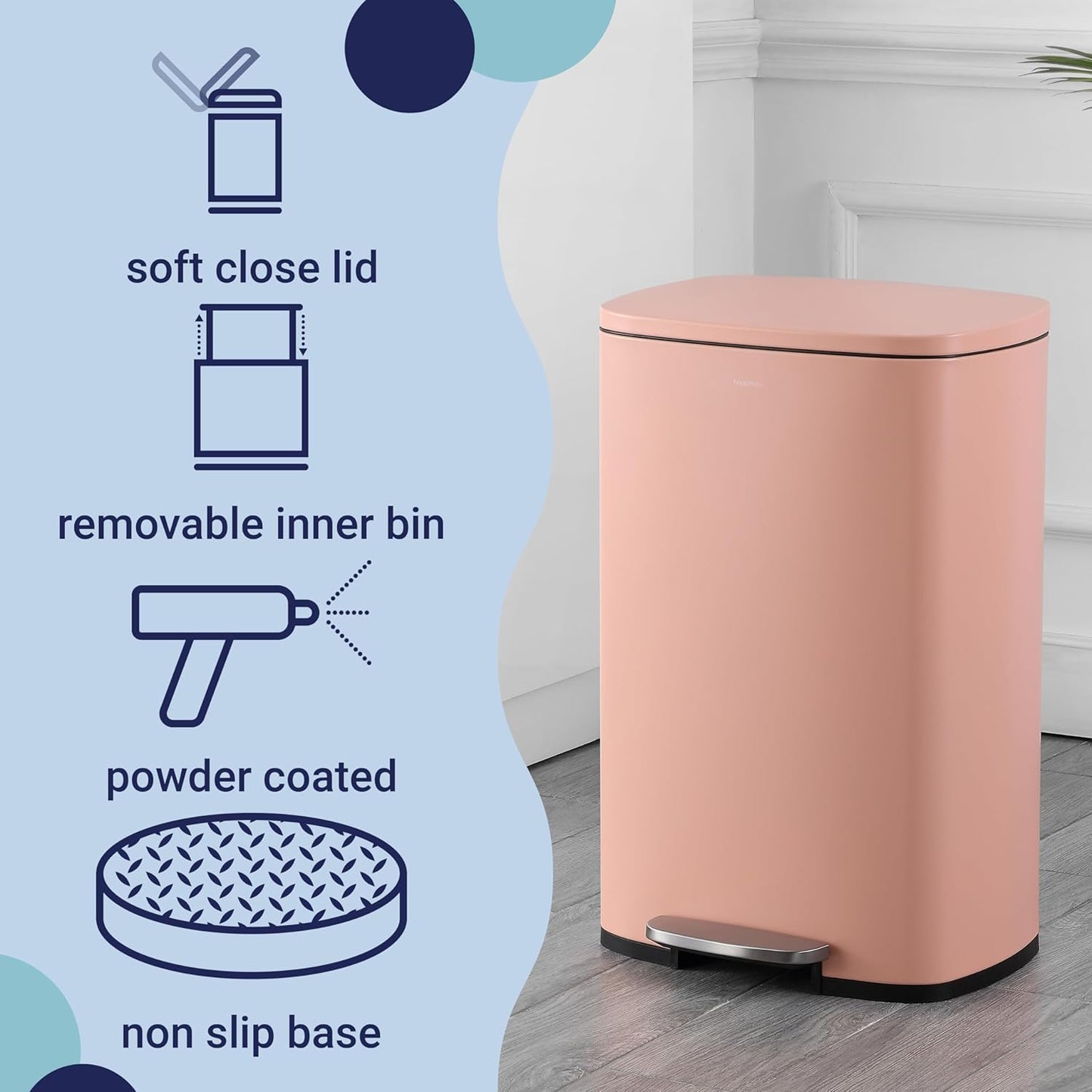 happimess HPM1006G Connor Rectangular 13-Gallon Trash Can with Soft-Close Lid and Free Mini Trash Can, Fingerprint Resistant, Modern, Minimalistic for Home, Kitchen, Office, Bathroom, Flamingo Pink