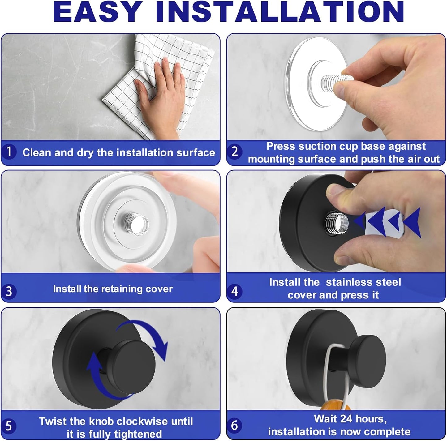 Suction Cup Hooks for Shower, Removable Towel Hooks for Bathroom Window Glass Door Wall, Bath Robe Looafh Wreath Hook for Hanging - 2 Pack, Black