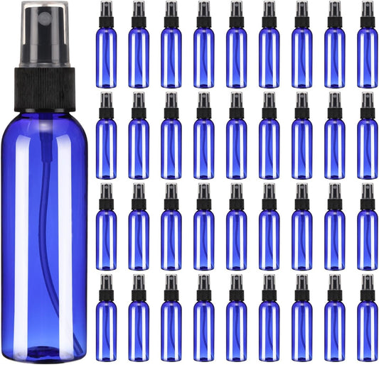 uxcell 100 Pack Spray Bottles, 2 Oz/60ML Reusable Clear Empty Mist Plastic Mini Travel Bottle Set,Small Refillable Liquid Containers for Household Use, Essential Oil(Blue Black)