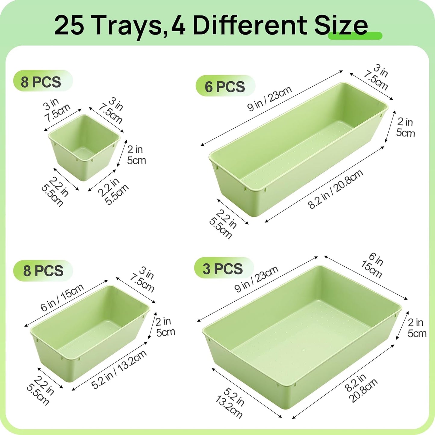 Vtopmart 25 PCS Plastic Drawer Organizers Set, 4-Size Versatile Bathroom and Vanity Drawer Organizer Trays, Storage Bins for Makeup, Bedroom, Kitchen Gadgets Utensils and Office