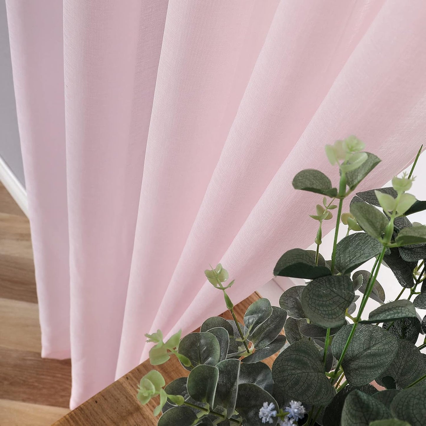 Tollpiz Sheer Curtain Linen Textured Living Room Curtains Sheer Light Filtering Rod Pocket Voile Curtain for Bedroom, 54 x 72 inches Long, Pink, Set of 2 Panels