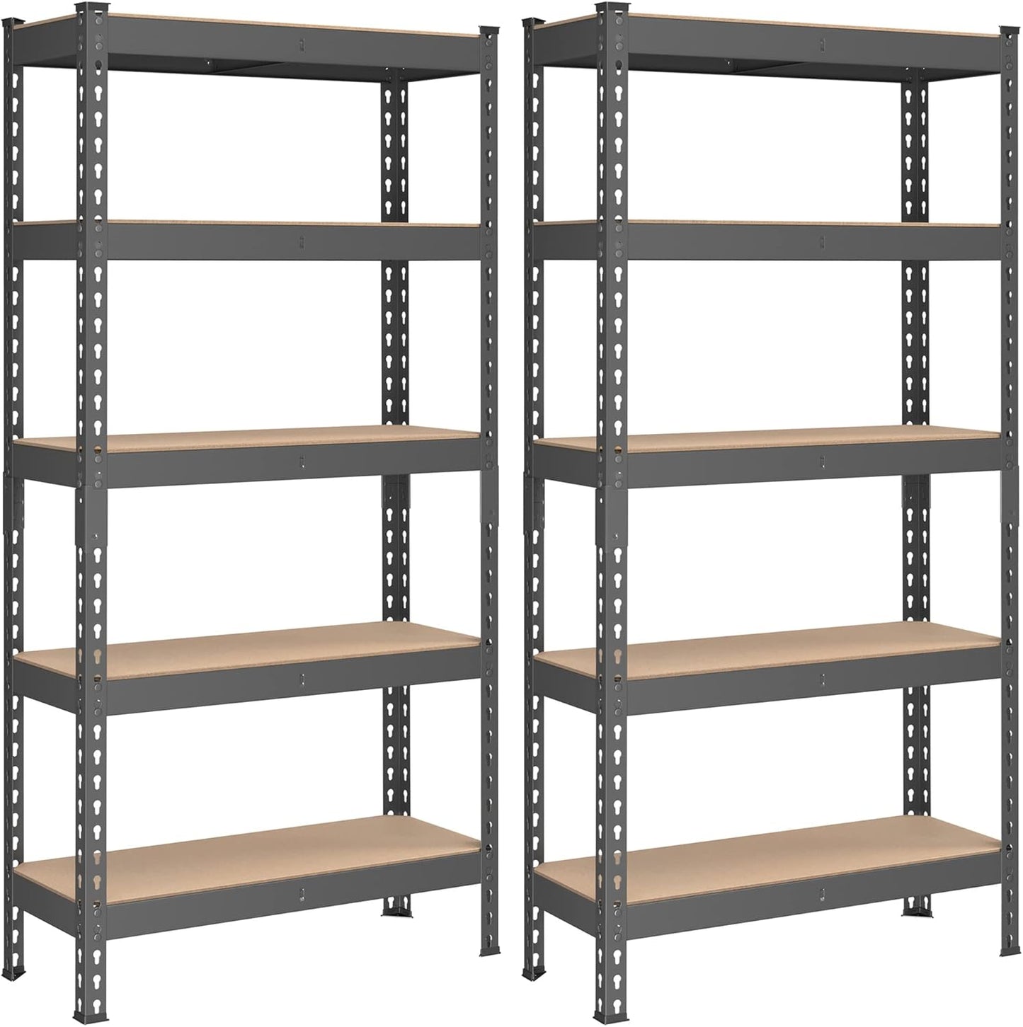 SONGMICS 5-Tier Storage Shelves, Load 2310 lb, Set of 2 Garage Storage, Boltless Assembly, Adjustable Shelving Unit, 11.8 x 29.5 x 59.1 Inches, for Study Shed Basement, Gray UGLR300G02
