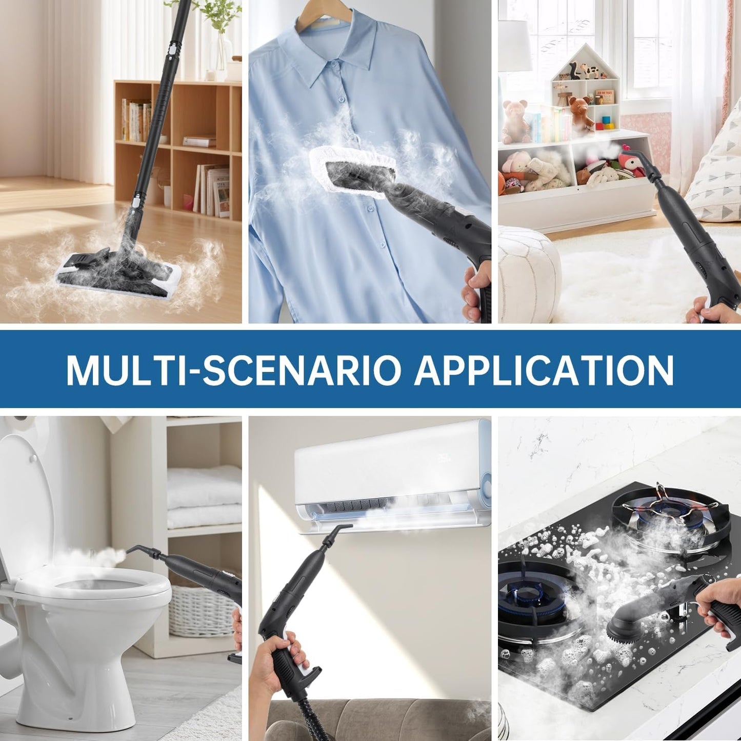 Steam Cleaner, Powerful Heavy Duty Canister Steamer with 34 Accessories, Steam Mop with 16.4 Ft Extra-Long Power Cord for Home Floor Cleaning, Grout, Upholstery, Car Detailing, White