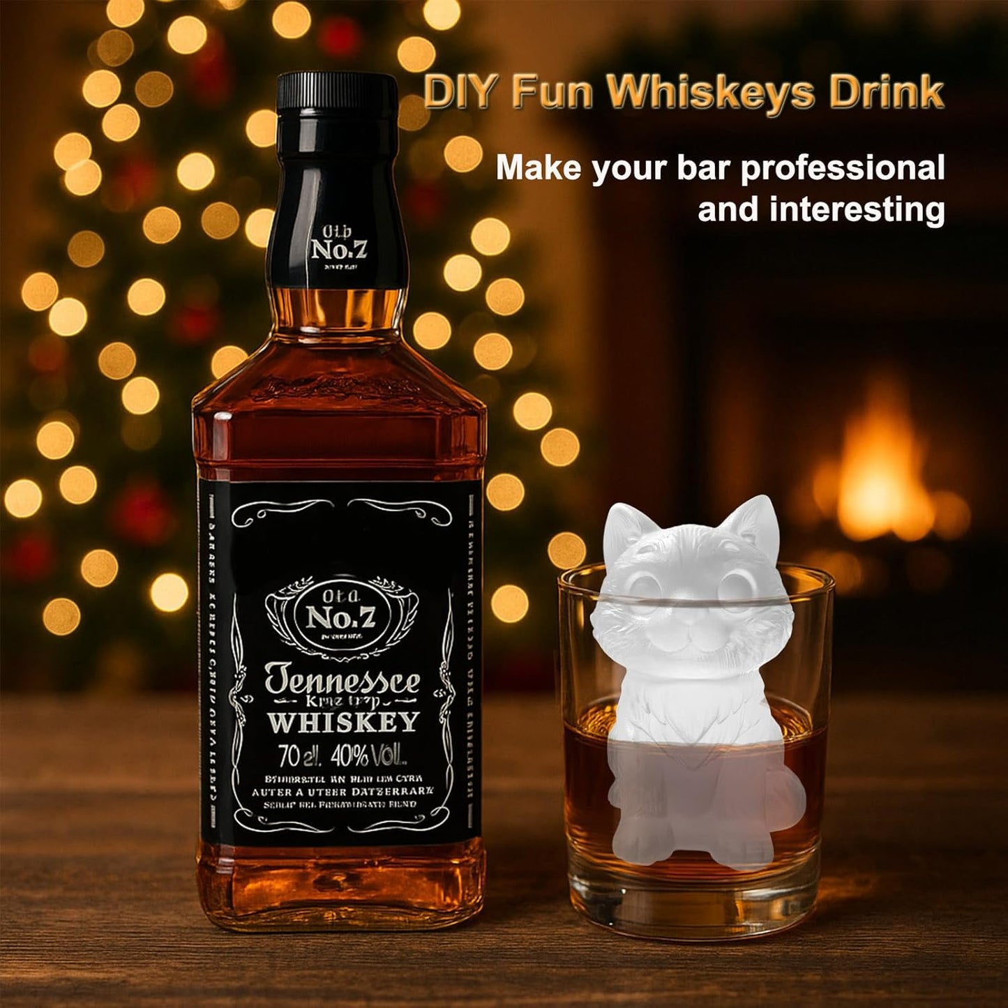 3D Cat Ice Cube Silicone Molds Tray for Whiskey, Cocktail, Drink Decor, Bar; Rich Details. Cute Kitty Gifts for Women Kids Girls Boys, Fun Animal Shape Soap Epoxy Resign Mold; 2 Pack