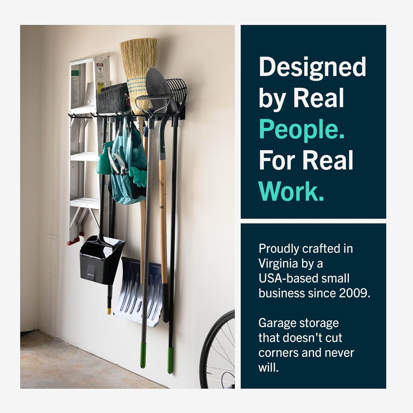 StoreYourBoard Wall-Mounted Rack With 4 Garage Hooks – Heavy-Duty Steel Holder Garage & Garden Storage for Shed, Workshop, or Home Organization – For Rakes, Shovels, Tools & More – 1 Pack, Tractor