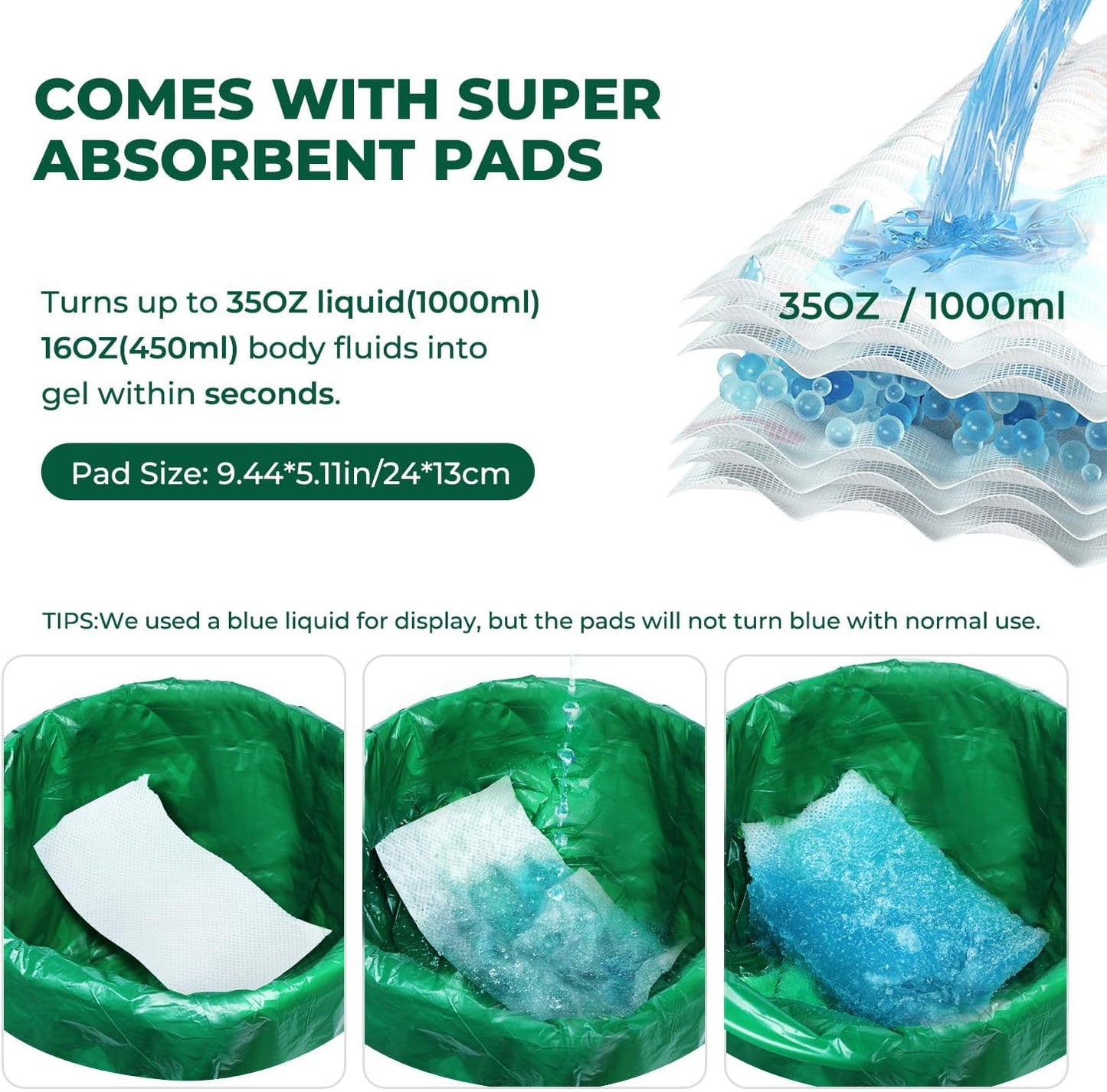 Commode Liners with Absorbent Pads, 60Pack Tear-Free Leak-Proof Bedside Commode Liners, Universal Disposable Commode/Bed Pan Liners for Bedside Commode, Standard Toilet, Chair Bucket(60Bags+60Pads)