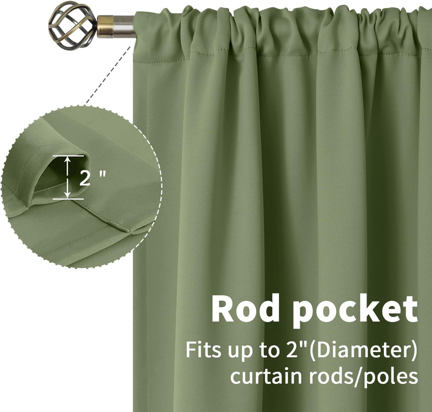 BGment Olive Green Short Curtains 40 Inches Long for Kitchen Cafe Window - Small Half Window Drapes with Rod Pocket Darkening Privacy for Bedroom Bathroom, 34 x 40 Inch, 2 Panels