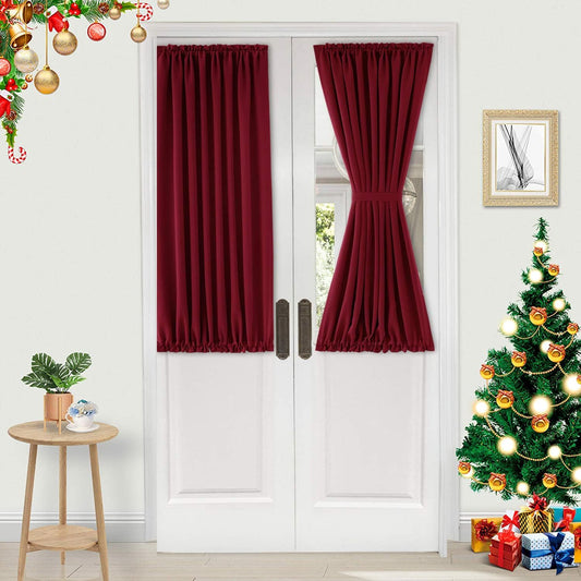 DWCN French Door Curtain - Rod Pocket Thermal Blackout Panel for Glass Window, Christmas, Kitchen and Patio - Privacy, 25 X 40 Inch, 1 Panel With Tieback, Burgundy