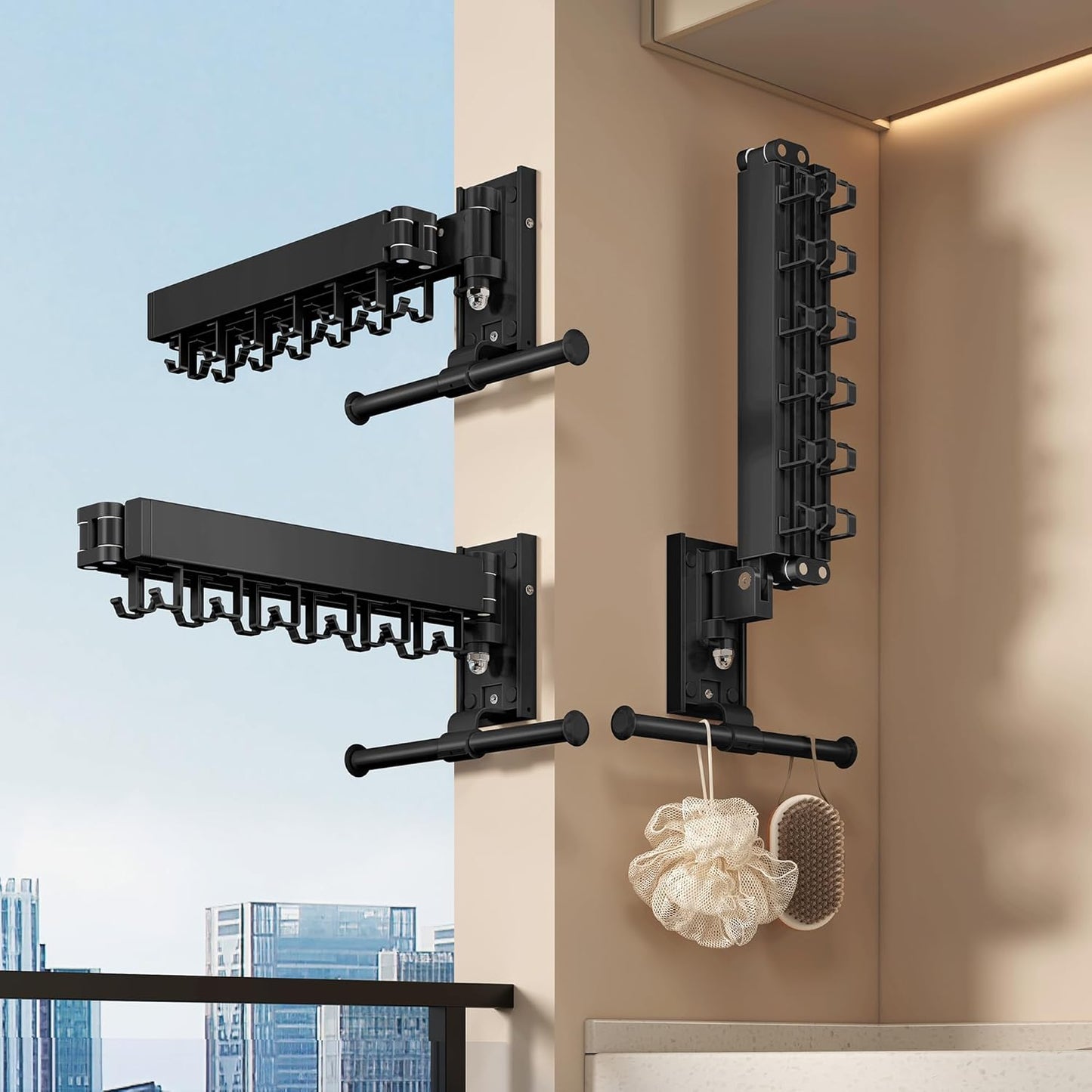 Wall Mounted Collapsible Clothes Drying Rack, Space-Saving Laundry Drying Rack Clothing Hanger, Durable Foldable Design Extends Left, Right & Up for Upgraded Versatility