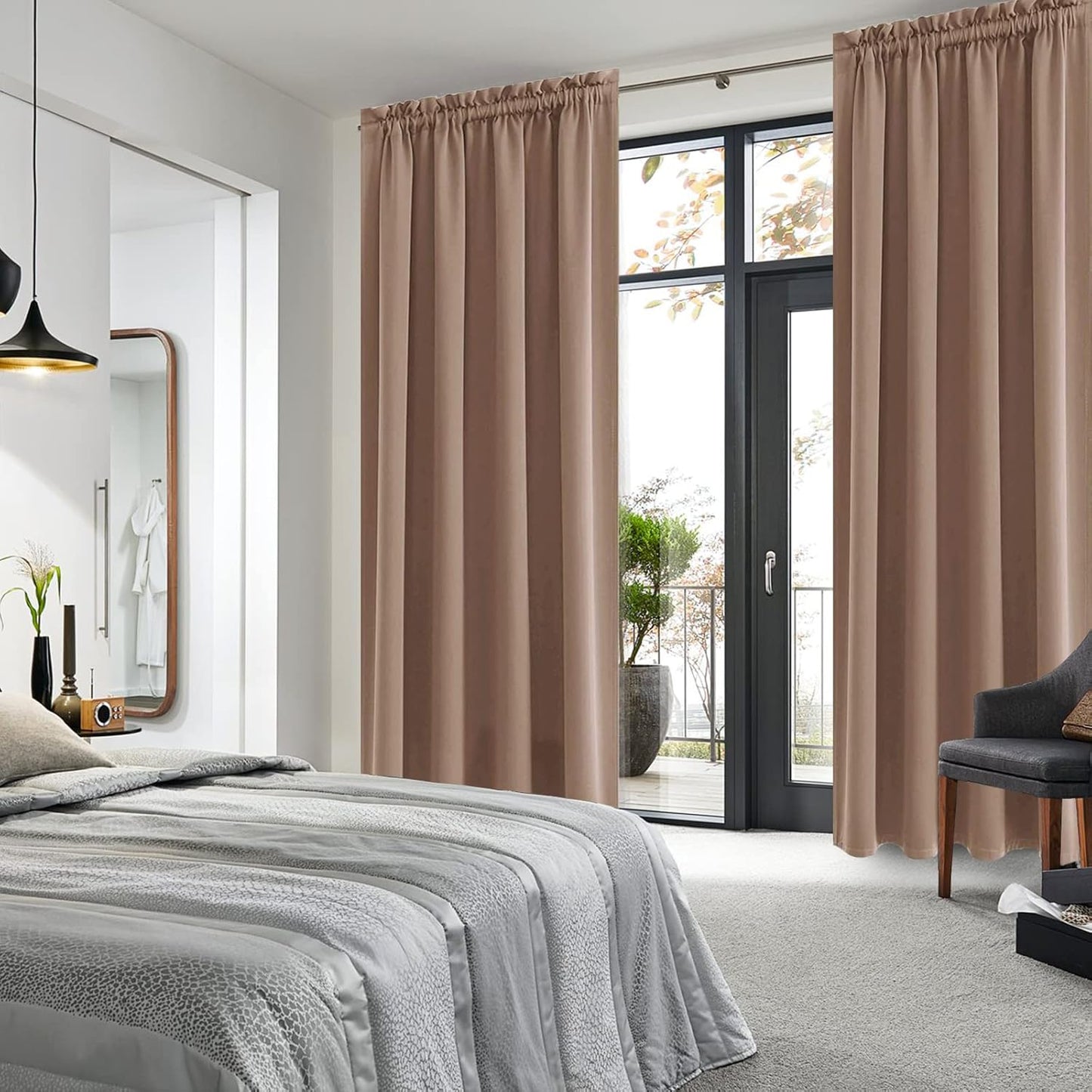 DWCN Blackout Curtains Room Darkening Thermal Insulated Bedroom Curtains Window Curtain Panels, 52 x 84 inches Long, Set of 2 Khaki Rod Pocket Drapes