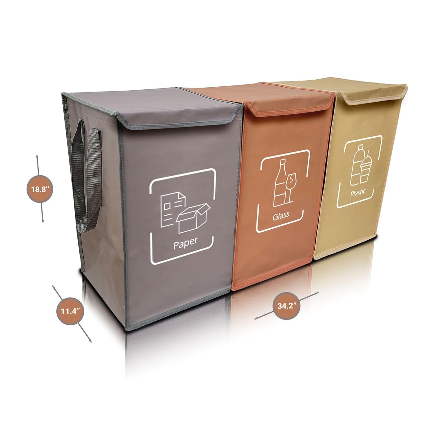 NYIKA - Recycling Organizer - Reusable Recycling Bags - Recycling Sorter - Trash Sorting Bins - 3 Compartment Recycle - Pack of 3 Bags with Lid