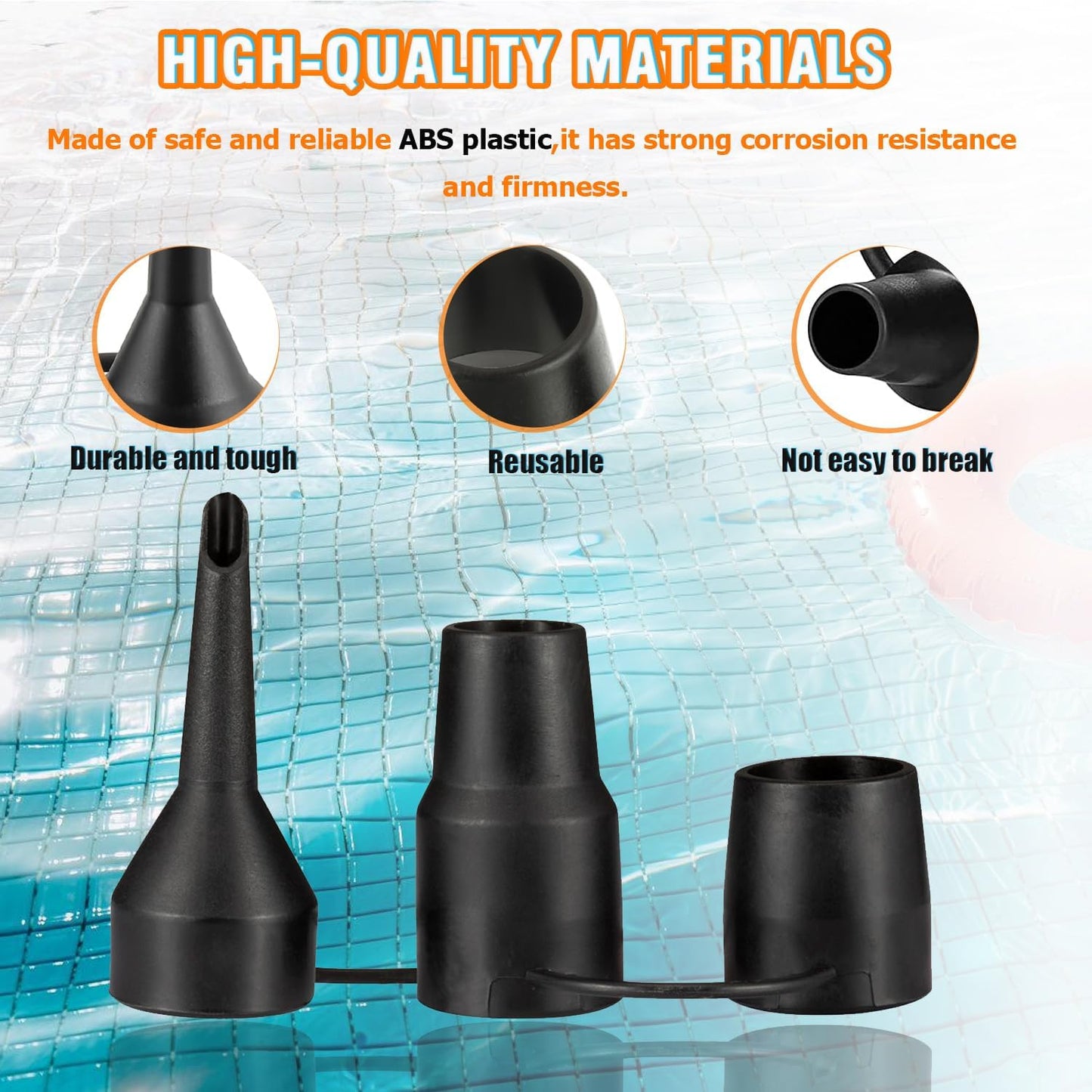 Air Pump Replacement Nozzles, 3 Set Replacement Nozzles, 3 Sizes Air Pump Attachments for Inflatable Bed Mattress Pool Floats- Black