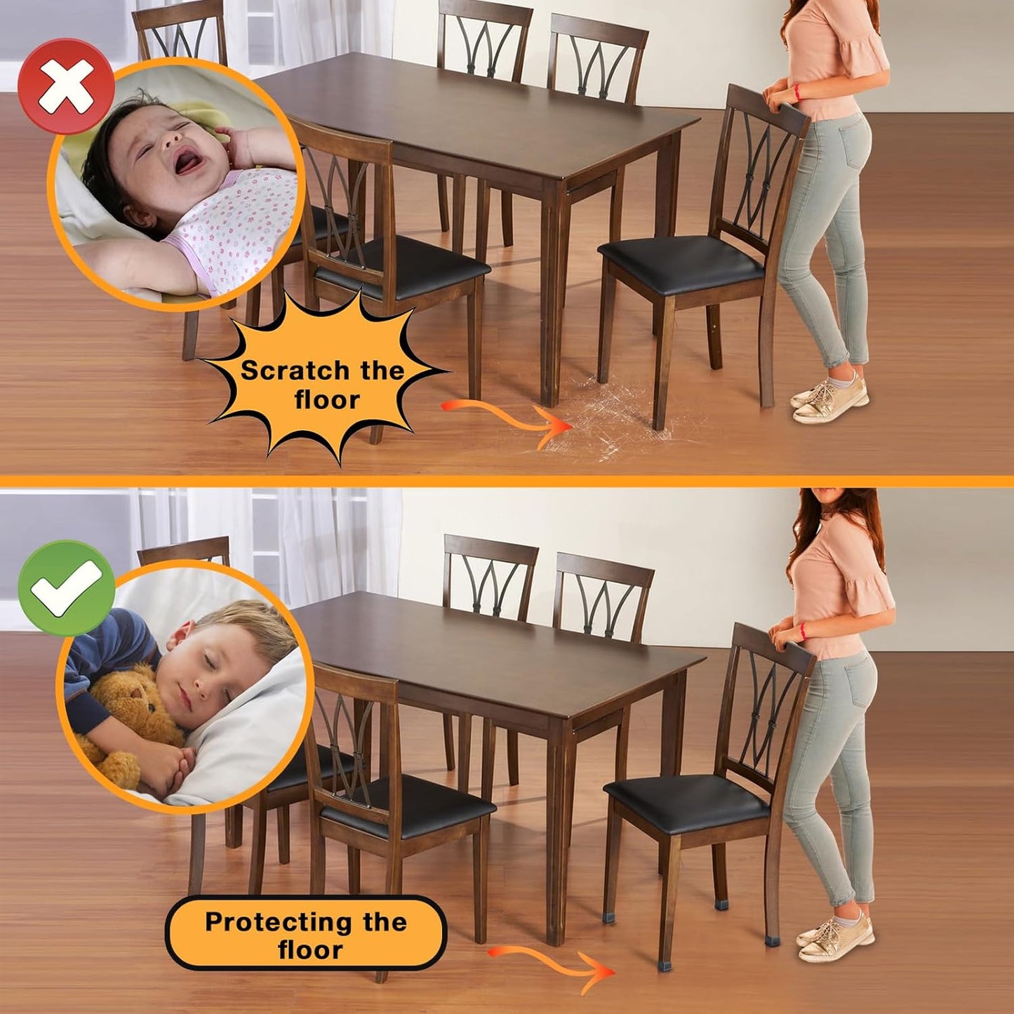 32 Pcs Rectangle Chair Leg Floor Protectors, Silicone Chair Leg Protectors for Hardwood Floors, High Elastic Chair Leg Cover for Chair Table Desk, Protect Wooden Floors from Scratching, Won't Tear