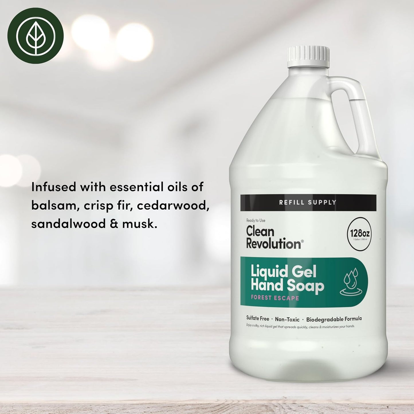 Clean Revolution Liquid Gel Hand Soap, Silky Rich Liquid, Quick Lather, Fast Rinsing, Contains Real Essential Oils (Forest Escape) 128 Fl Oz