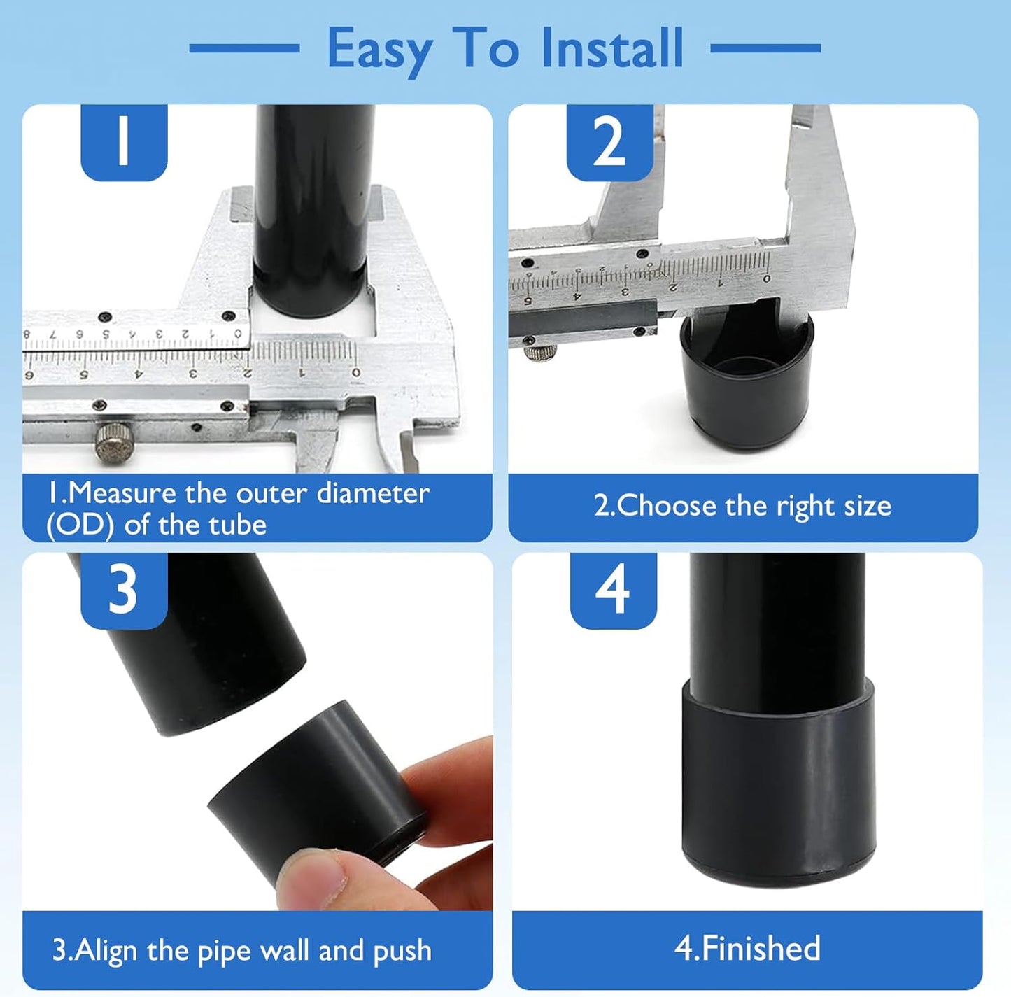 4 Pcs 1-1/2" Round Rubber Chair Leg Caps, PVC Table Leg Covers, Flexible & Anti-Slip Furniture Leg End Caps, Chair Leg Floor Protectors for Bar Stool Leg Patio Indoor, Black