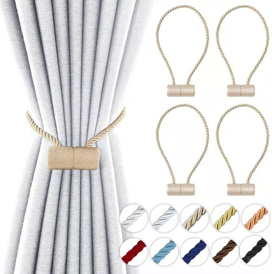 18 Inch Strong Magnetic Curtain Tiebacks, Curtain Holdbacks Modern Upgrade Strong 2021 New Twisted Style Decorative Drapery Rope Tie Backs(4 Pack Beige)
