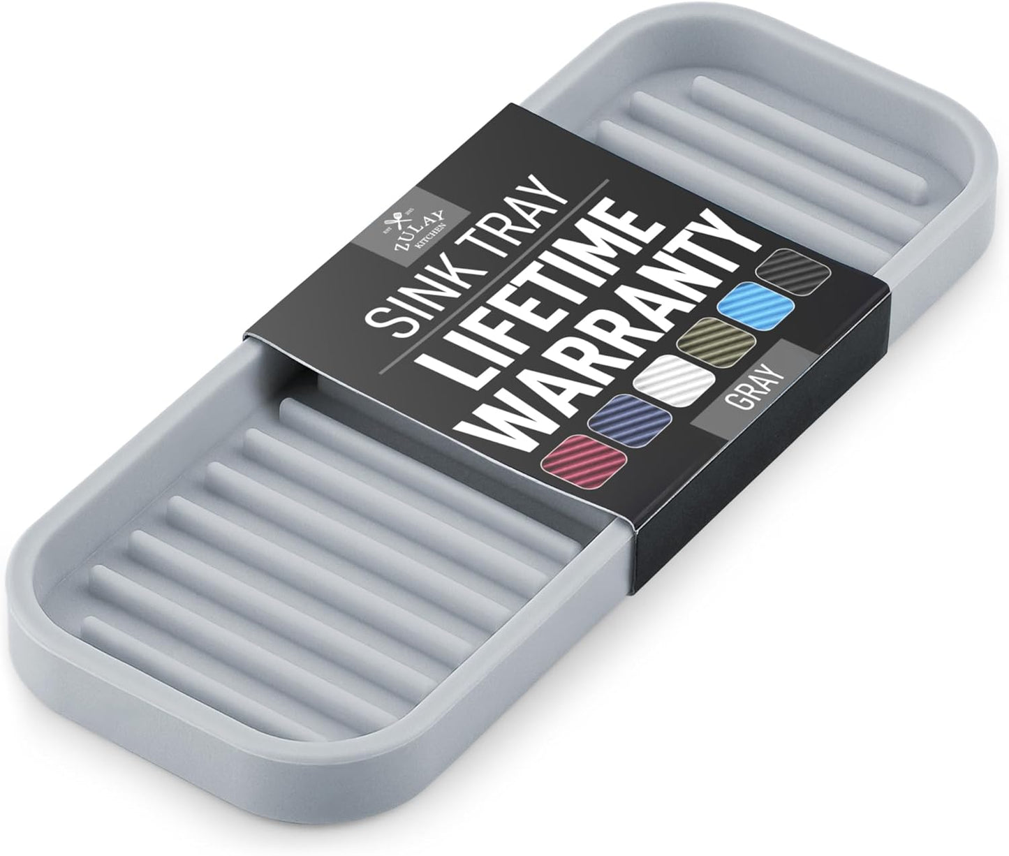 Zulay Kitchen (9x3.5) Silicone Sponge Holder for Kitchen Sink - Flexible Multipurpose Soap Tray - Sink Organizer for Kitchen, Bathroom, Makeup, Trinkets & More (Gray)