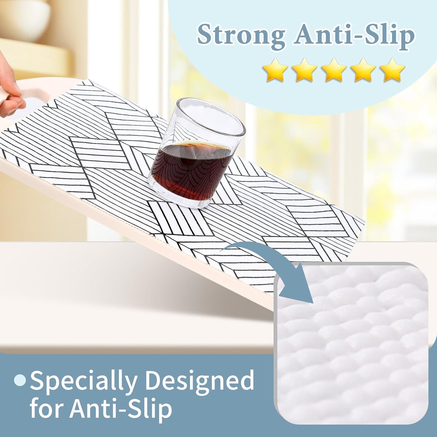 Shelf Liners for Kitchen Cabinets Non Adhesive Shelf Liner Paper Non-Slip Thickened Drawer Liner Easy to Clean for Tool Box Refrigerator with Knife and Tape Measure, Black Geometric, 17.3 x 354.3 in