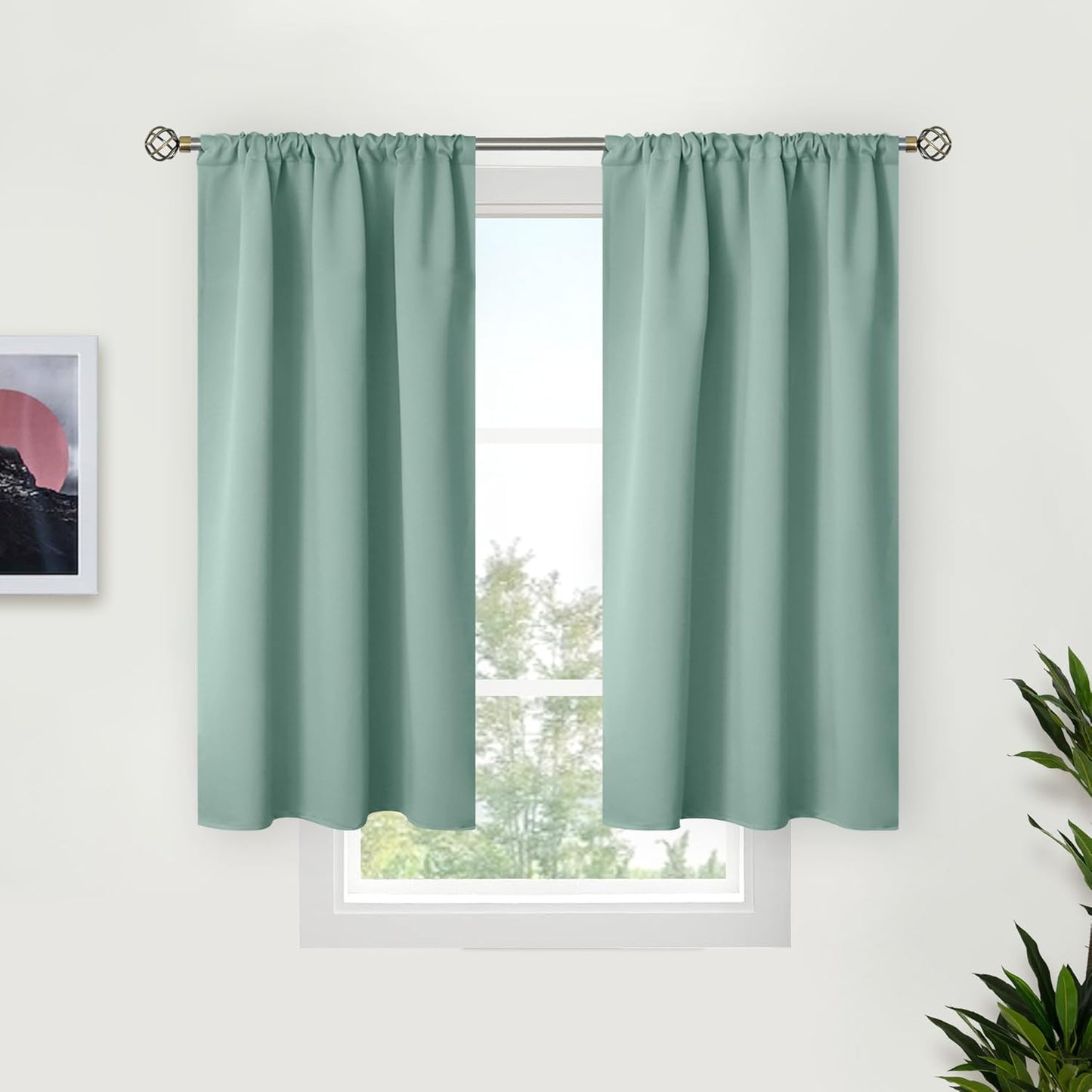 BGment Sage Green Blackout Curtains 45 Inches Long for Kitchen Window - Small Thermal Insulated Drapes with Rod Pocket Room Darkening for Cafe Bathroom, 34 x 45 Inch, 2 Panels