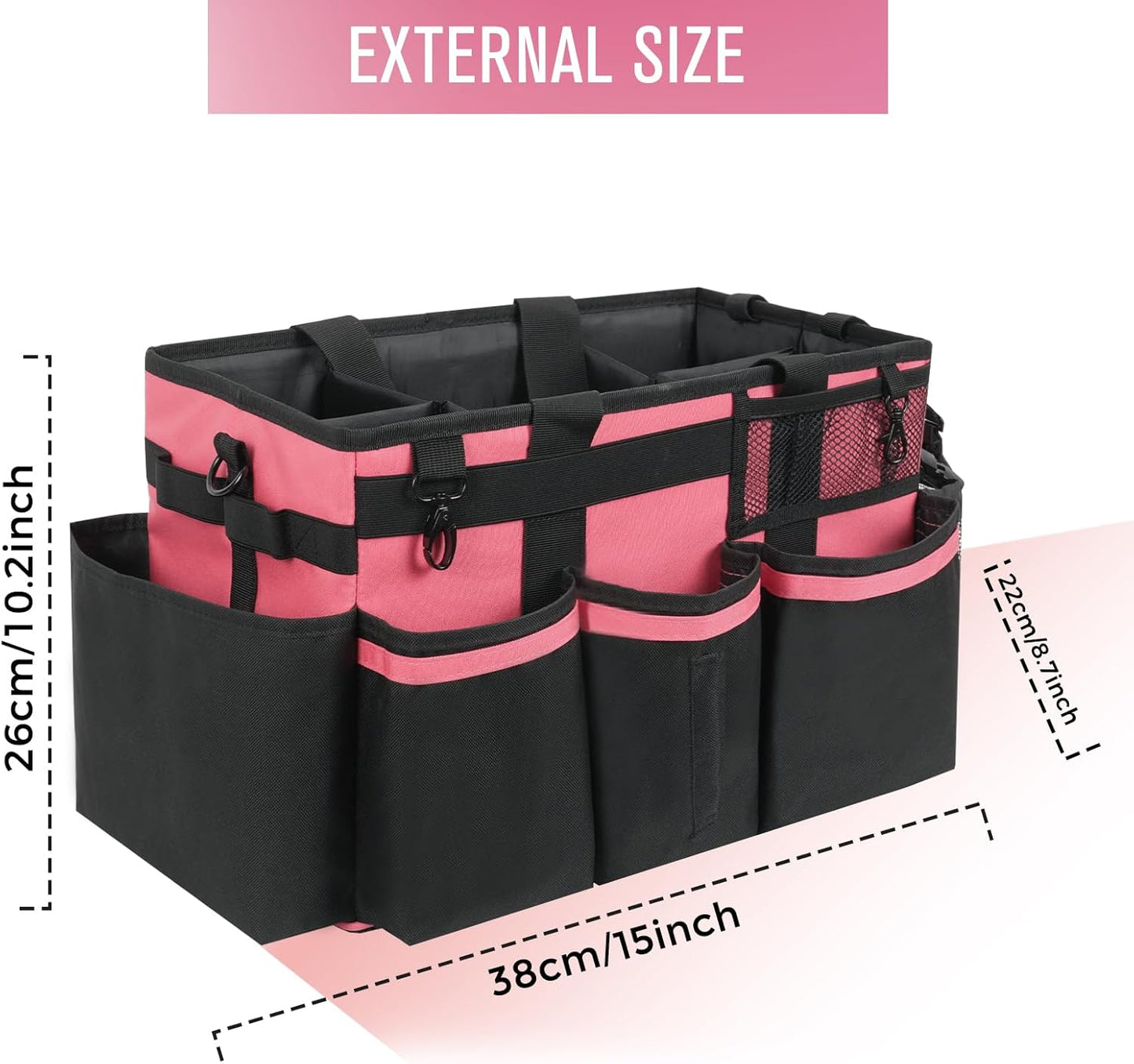 Wearable Cleaning Caddy, Cleaning Caddy Supplies Organizer with Handle & Shoulder Straps for Housekeepers, Under Sink & Car Cleaning Tool Organizers Bag with 4 Foldable Divider (OleanderRed)