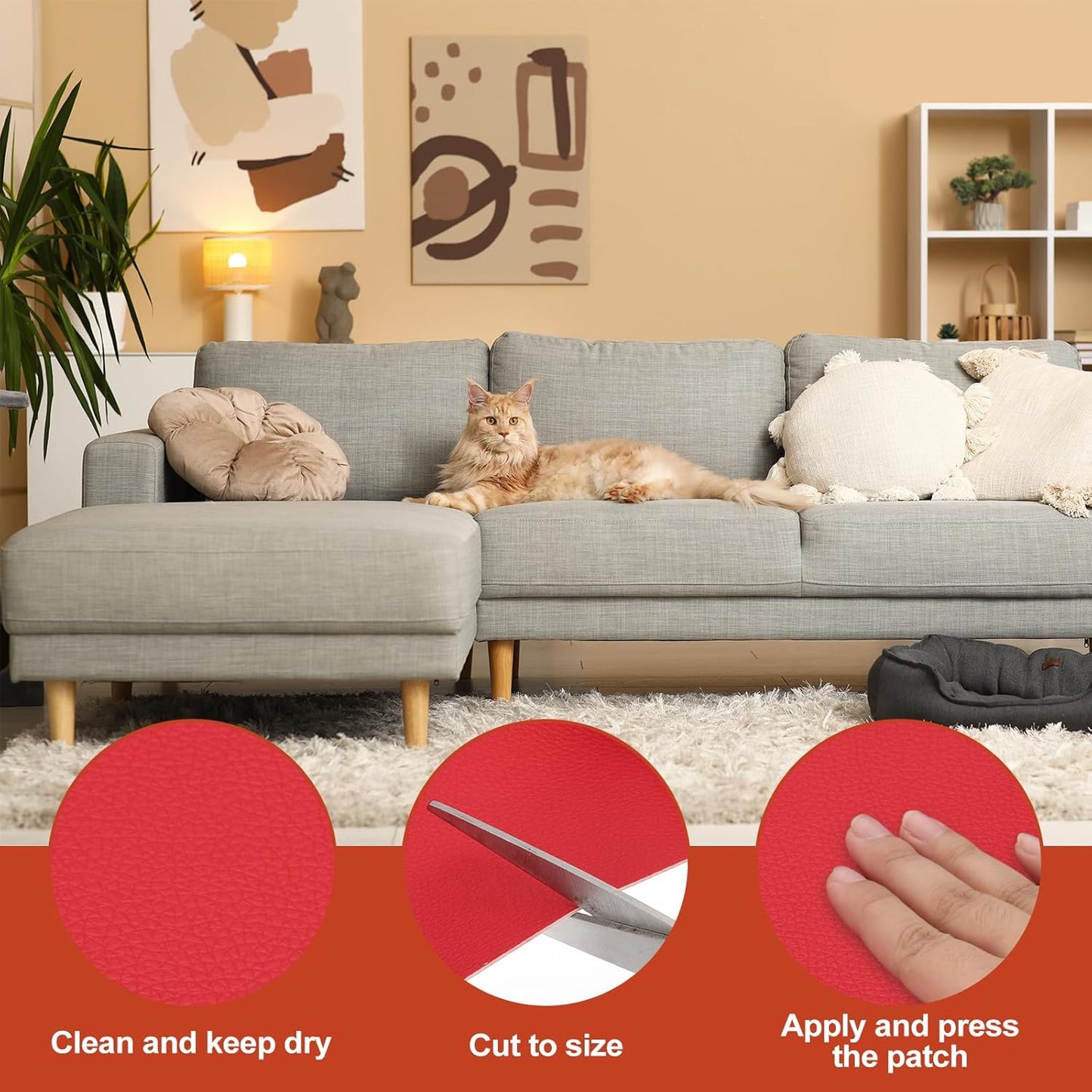 PATIKIL Leather Patches Tape for Furniture, 6.3 x 61 Inch Self Adhesive Vinyl Leather Repair Kit Cover Sheet for Couch, Sofa, Car Seats, Office Chair, Orange