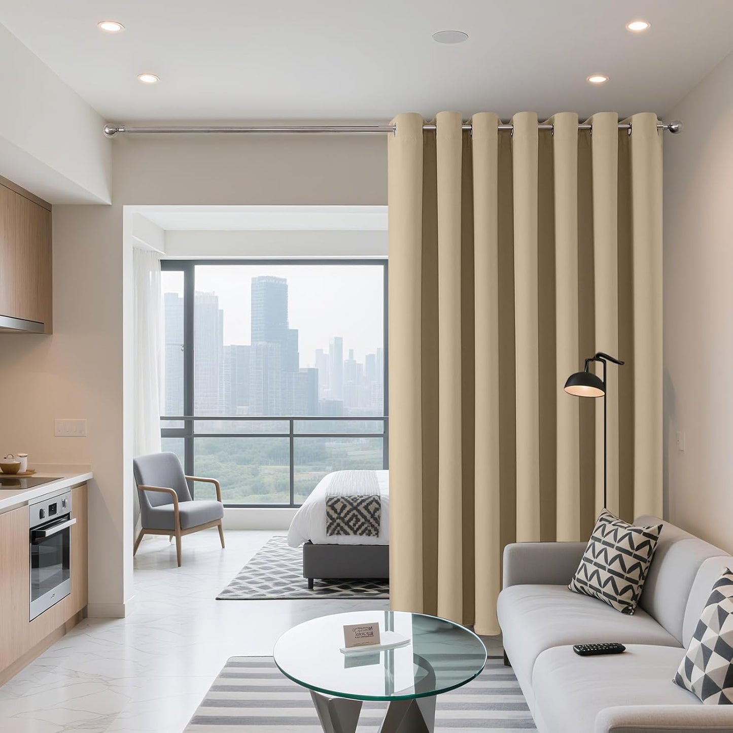 Joydeco Blackout Patio Sliding Door Curtains 108 Inches Long, Grommet Privacy Room Divider Curtains, Extra Wide Thermal Blackout Drapes for Bedroom Living Room (Light Beige, 100Wx108L, 1 Panel)