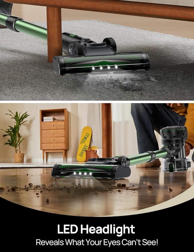 Vexilar Cordless Vacuum Cleaner, 550W/45Kpa/60Mins, Cordless Stick Vacuum Cleaner with Self-Standing and Touch Screen, 6-in-1 Lightweight, Rechargeable Vacuum for Pet Hair Carpet Hardwood Floor