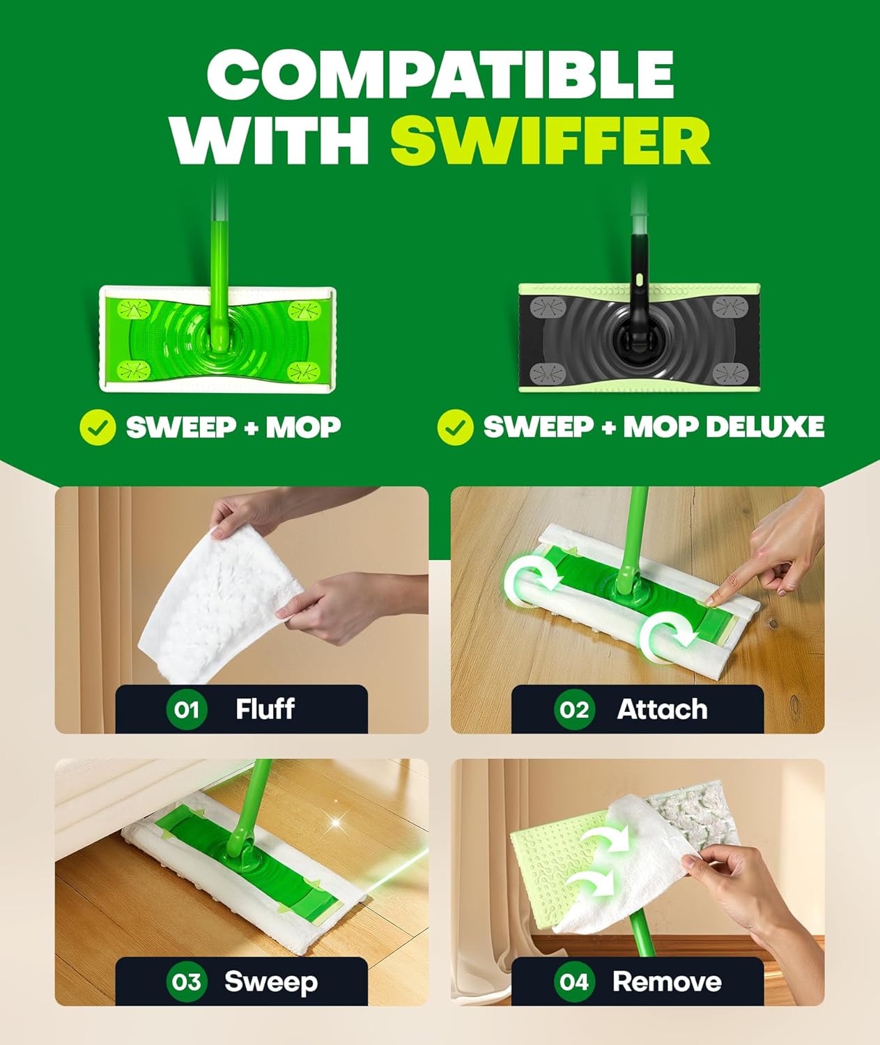 60 Count Heavy Duty Dry Sweeping Cloths Refills for Swiffer Sweeper Mop, Deep Clean Sweeper Pet Mop Pads for Multi Surface Floor Mopping & Cleaning, Disposable Dry Pad Refills Floor Duster, Unscented