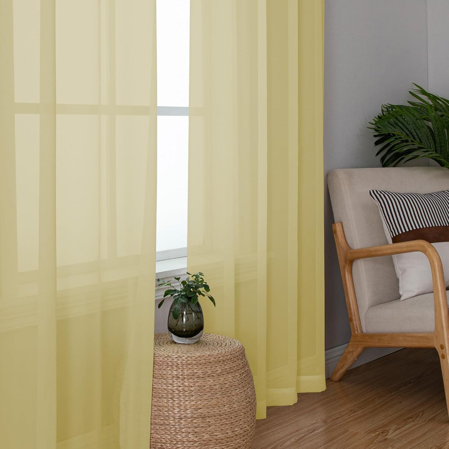 Chyhomenyc Yellow Sheer Curtains 72 Inch Length 2 Panels, Light Filtering Soft Airy Rod Pocket Voile Window Curtain Drapes for French Door Bedroom Living Room, Each 42Wx72L Inches