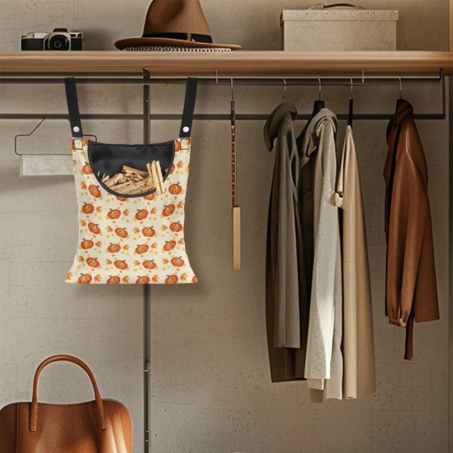 Pumpkin Clothes Pin Bags Clothespin Bag Holder Clothespin Holder 14.5 x 12 Inch Clothespin Bag for Clothesline Outdoor Outside Laundry Room Lightweight Clothespin Bag for Easy Hang, CZB94