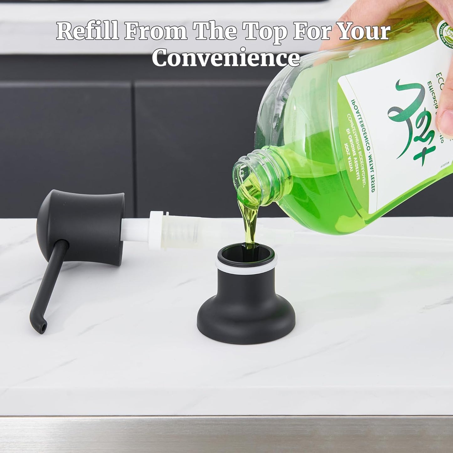 Ultimate Unicorn Soap Dispenser (Matte Black) for Kitchen Sink, with Liquid Hand & Dish Bottle.