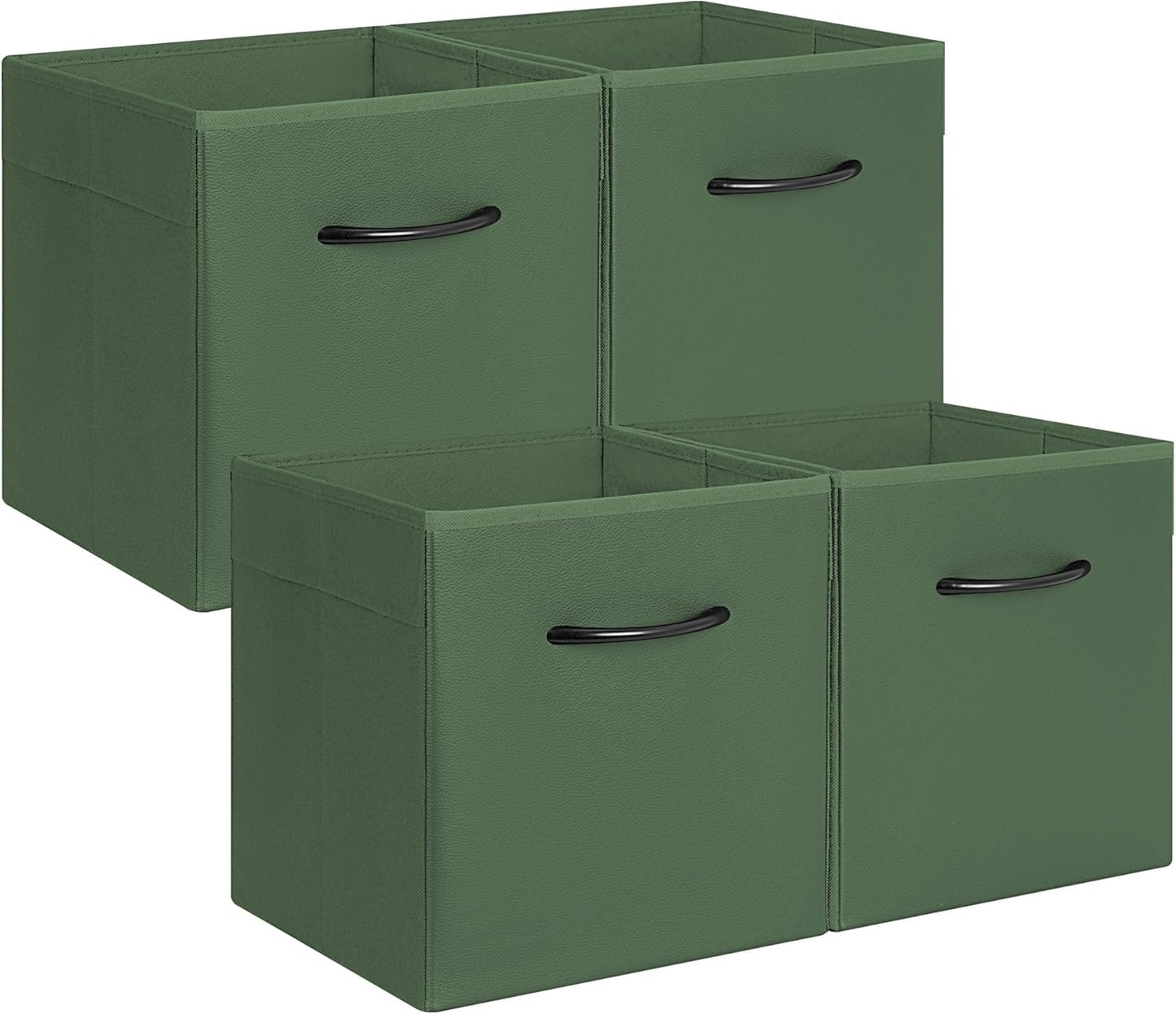 StorageWorks Green Storage Cubes, 11 Inch Cube Storage Bins with Handle, Cube Storage Organizer Bins for Shelves and Closet, Collapsible Storage Bins, 4-Pack