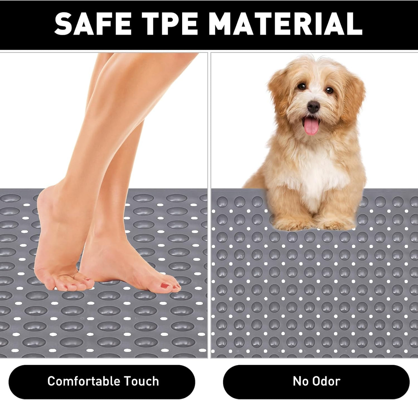 Shower Mat Non Slip: 47.2 x 31.5 Inch Extra Large TPE Shower Mats for Inside Shower - Anti Slip Shower Stall Matt with Drain Hole and Suction Cups for Elderly
