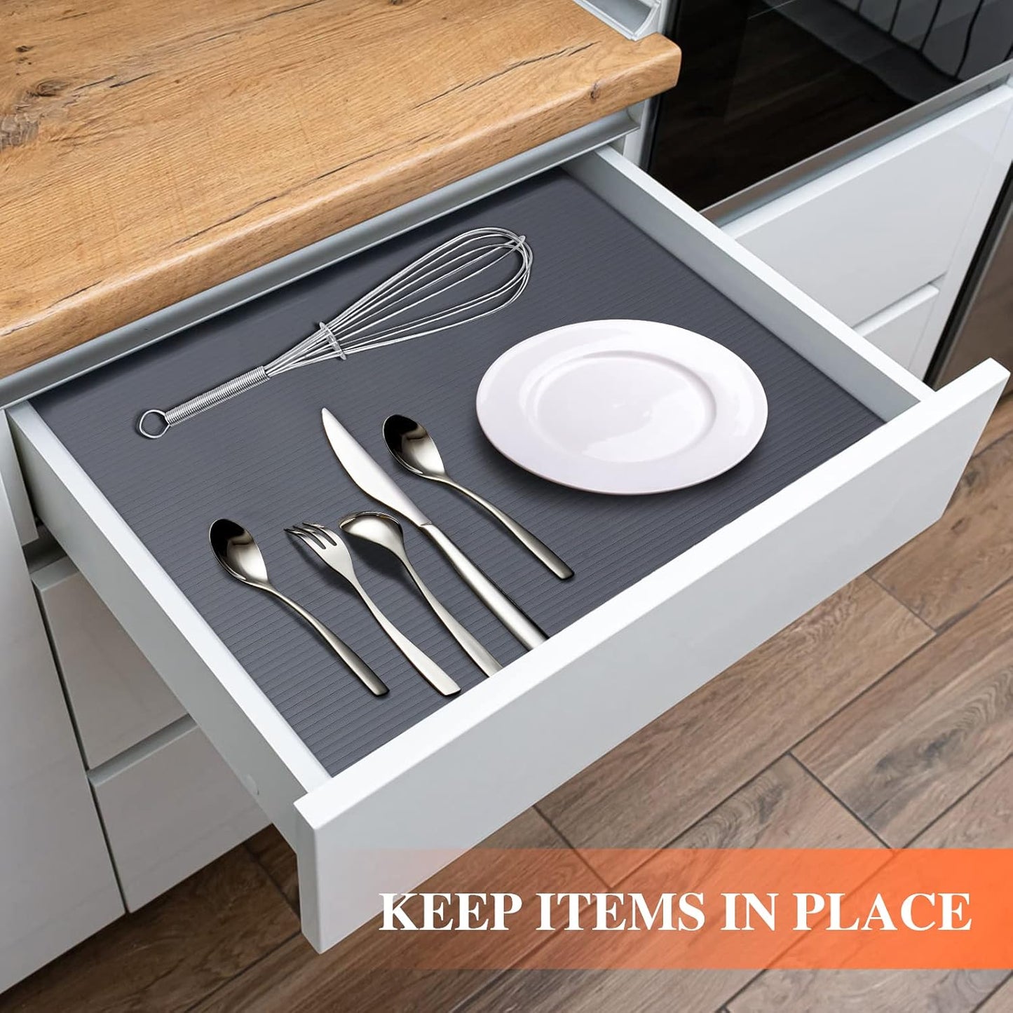 Shelf Liners for Kitchen Cabinets, 14Inch x 30Ft, Non-Adhesive Shelf Liner, Non-Slip Kitchen Drawer Liners, Waterproof Durable Cabinet Liners for Shelves, Cupboard, Pantry, Gray