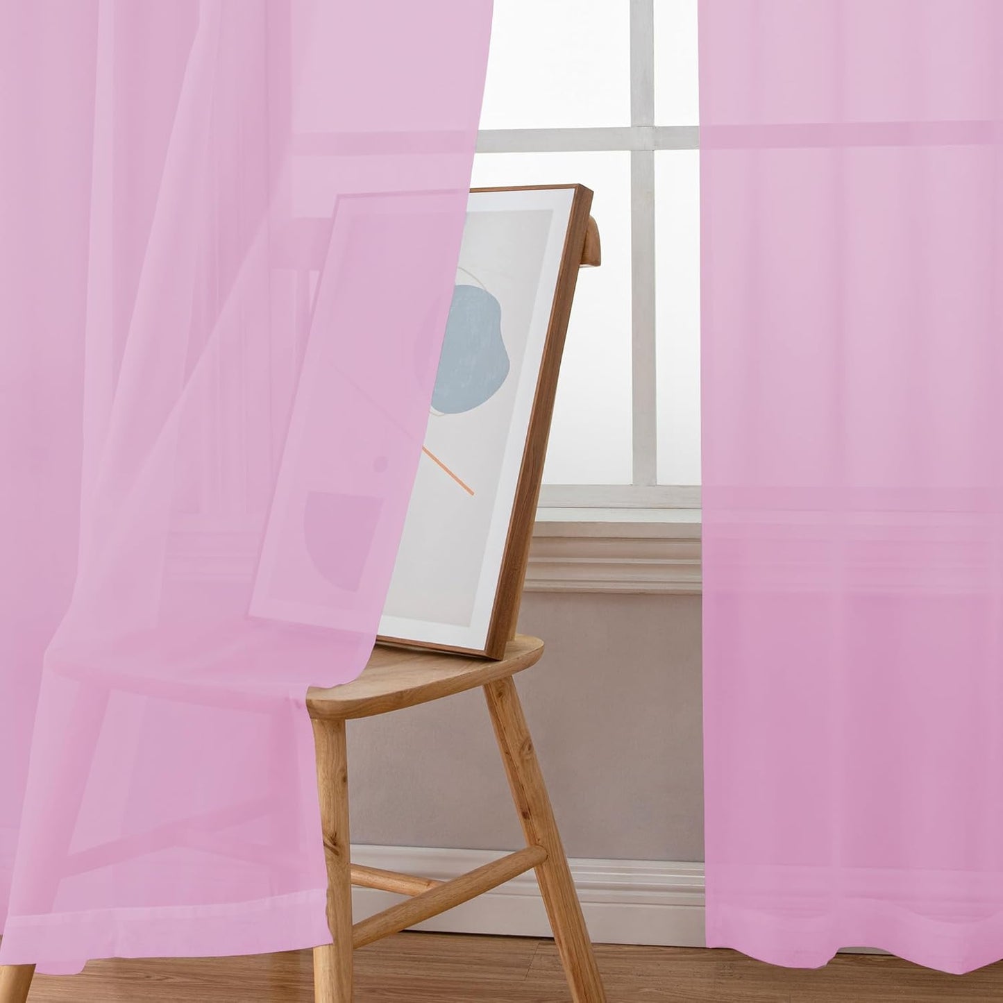 Chyhomenyc Sheer Pink Curtains 90 inches Long 2 Panels, Light Filtering Soft Airy Solid Elegant Voile Window Treatment Drapes for Bedroom Living Room Wedding Party Decor, 42 Wx90 L Inches