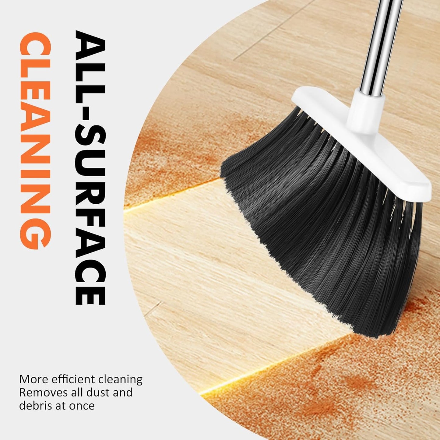 Heavy Duty Broom, 55 Inch Long Handle Outdoor Large Angle Brooms, Commercial Broom for Sweeping Indoor, for Home Garage Kitchen Office Courtyard Lobby Patio Lawn Concrete(Grey&White)