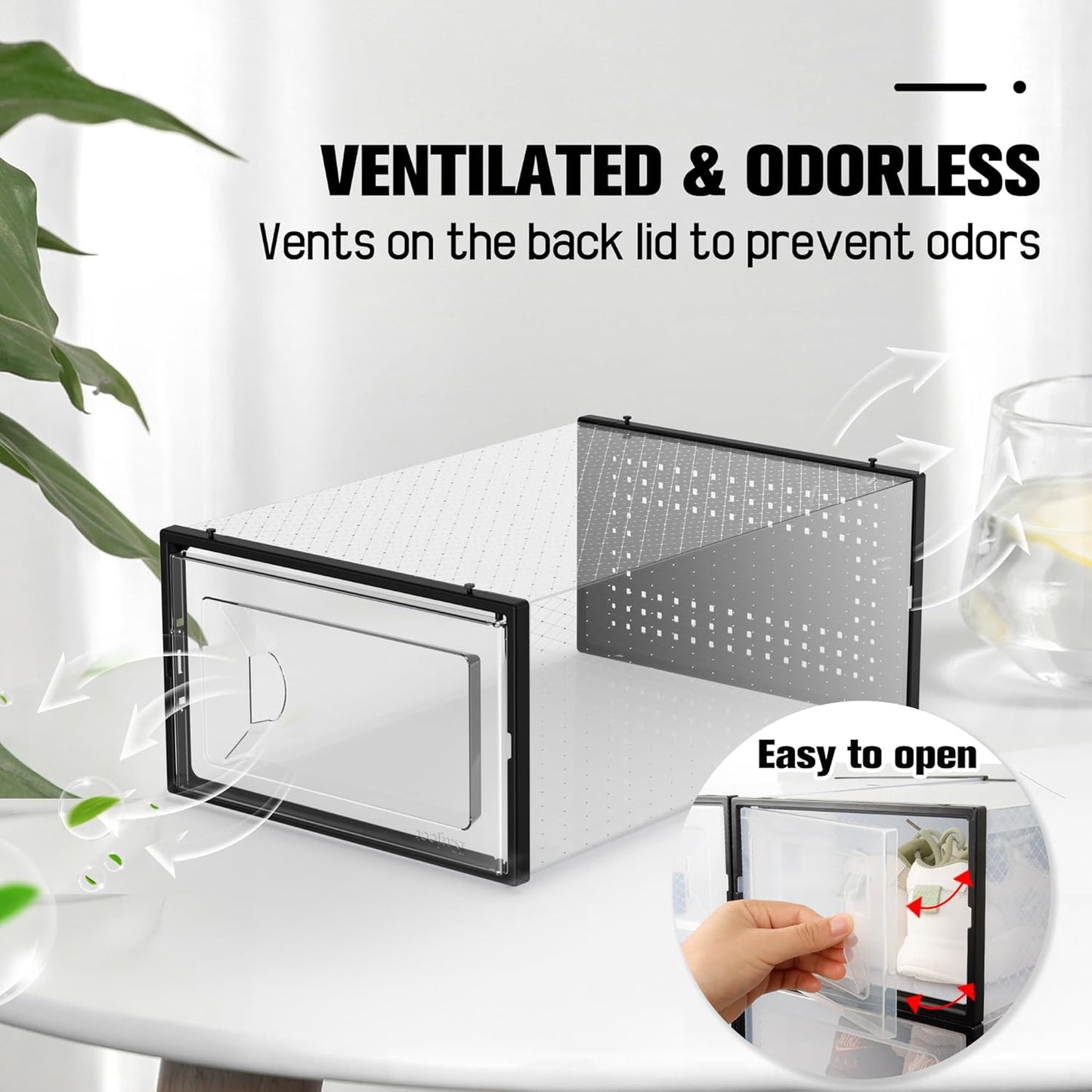 Kuject 15 Pack Shoe Storage Boxes, Clear Plastic Stackable Shoe Organizer for Closet, Connect Left and Right Shoe Boxes Case Container Bin for Entryway, Drop Front, Fit for Size 10(Black)