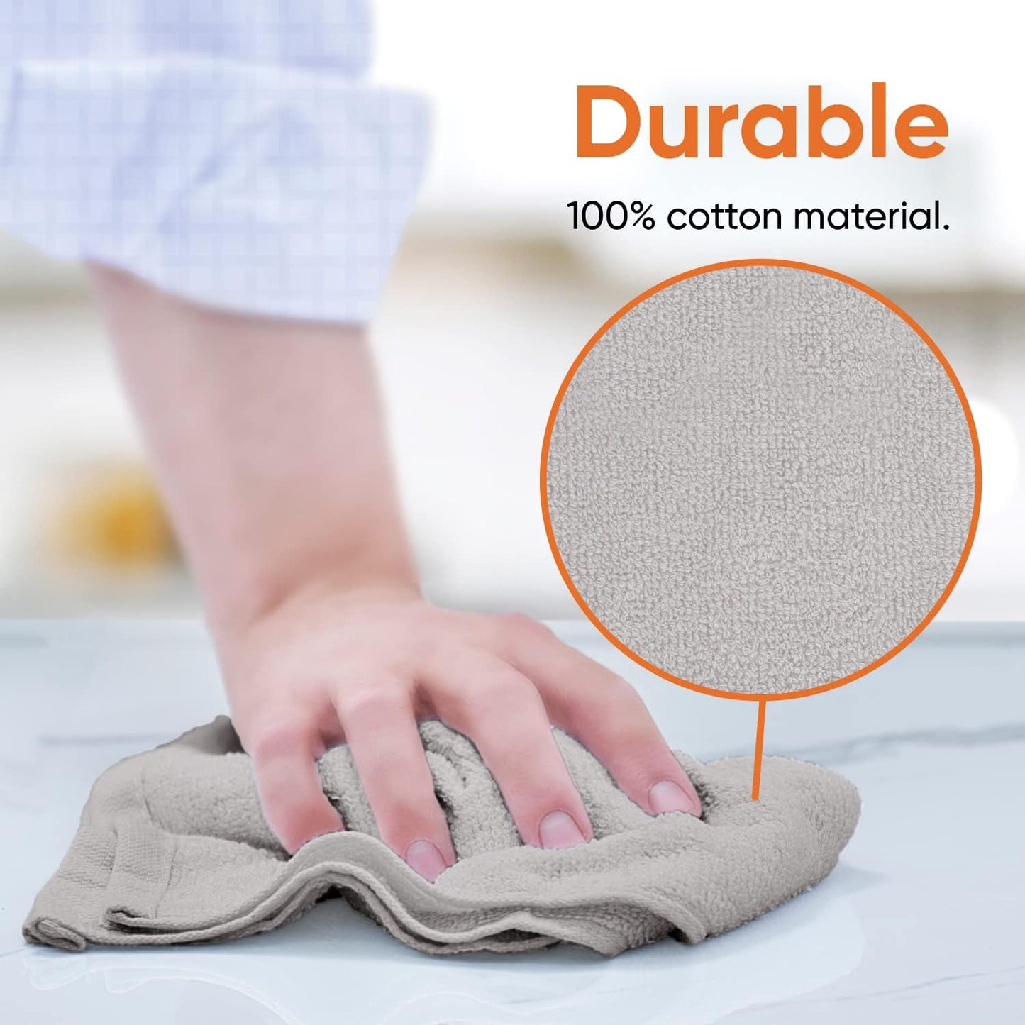 Superio Cotton Terry Washcloths Grey Towels 100% Cotton Cleaning Cloth 16" Rags Wash Clothes for Body and Face, Spa Towels, Multi Purpose (6, 12"x12")