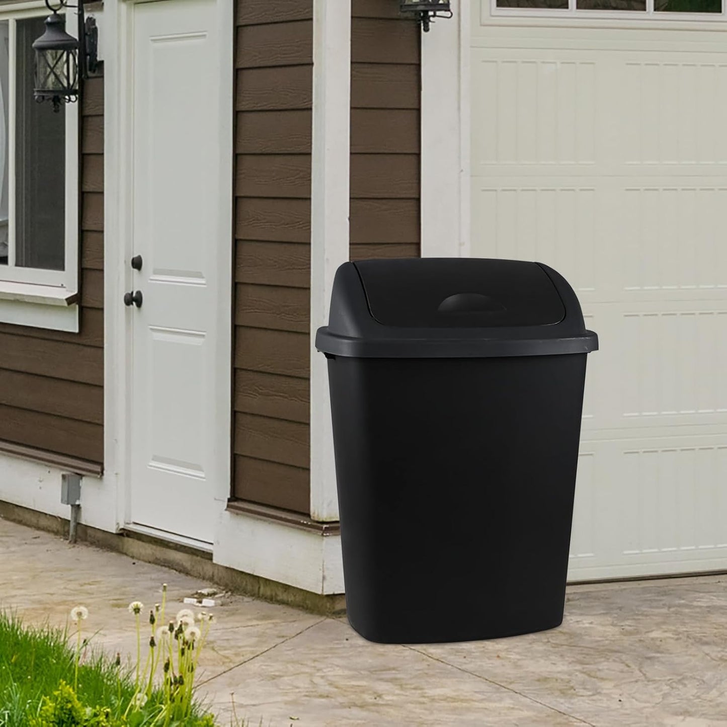Teyyvn 18 Gallon Tall Plastic Kitchen Trash Can with Swing Lid, 4 Pack Large Plastic Swing Top Waste Bin, Black