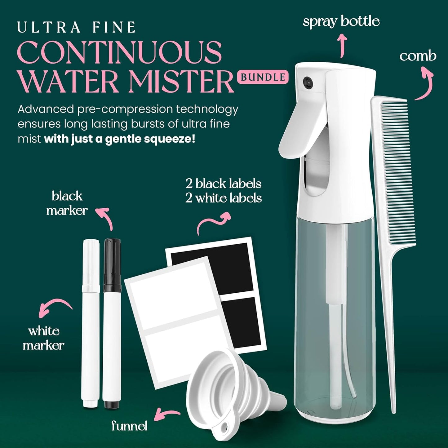 BeautifyBeauties Hair Spray Bottle – Ultra Fine Continuous Water Mister for Hairstyling, Cleaning, Plants, Misting & Skin Care (Clear)