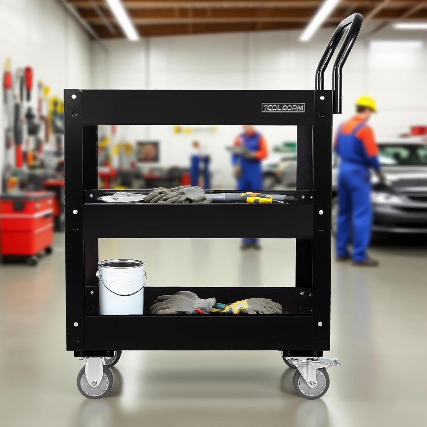 3 Tray 29.3 inch Tool Cart, self Assembly, 300 LBS Capacity Rolling Tool Carts on Wheels, Heavy Duty Utility Cart, Mechanic Tool Storage Cart for Garage, Warehouse and Repair Shop, Black