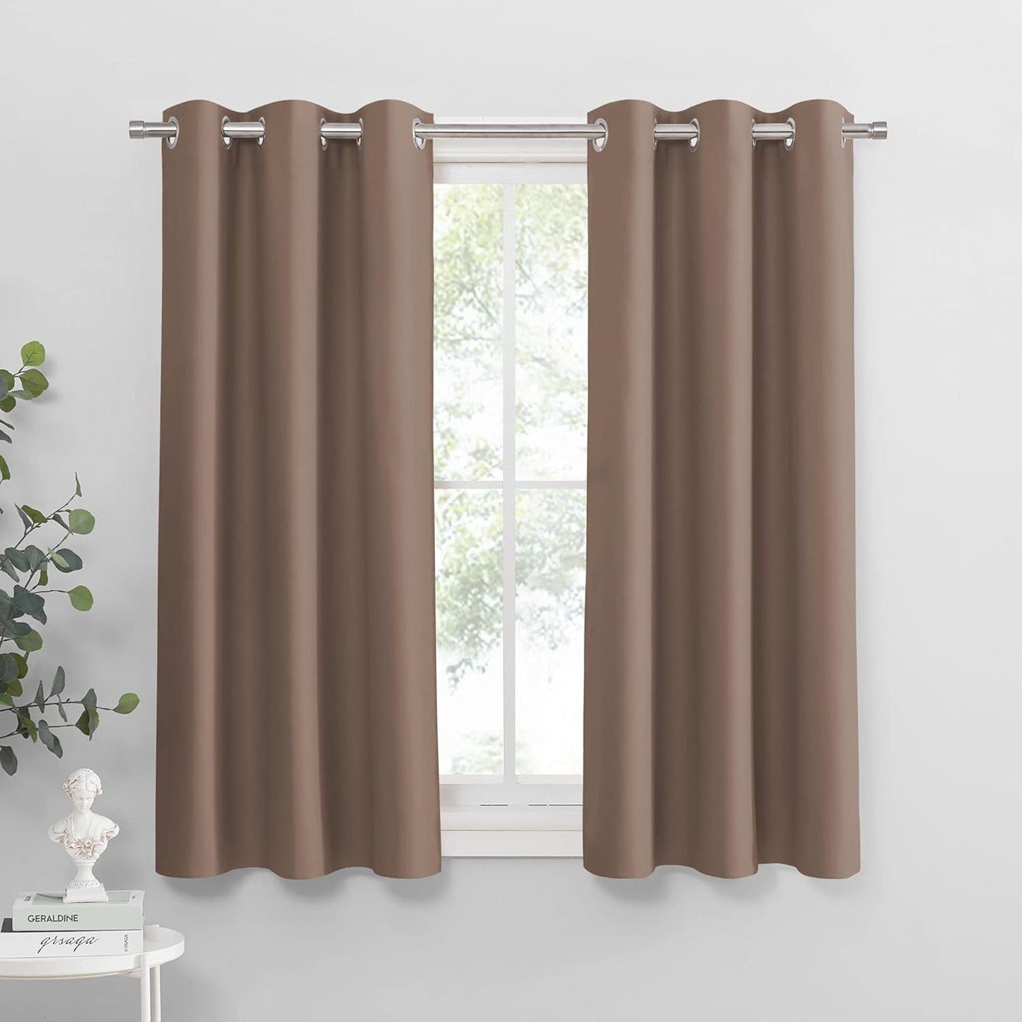 PONY DANCE Blackout Curtains Mocha - Thermal Insulated All Seasons Grommet Top Curtain Drapes Heavy-Duty Window Draperies Light Blocking Noise Reducing for Bedroom, 42 by 54 inches, Mocha, 2 PCs