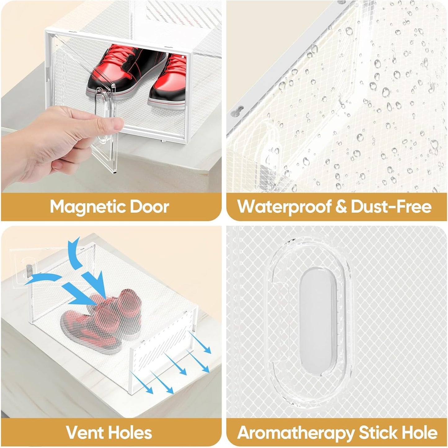 BALEINE 12 Pack Stackable Shoe Storage Boxes Fit Size 11, Thickened Clear Shoe Box Bins with Lids, Plastic Foldable Organizer Sneaker Storage Containers (X-Large, White)