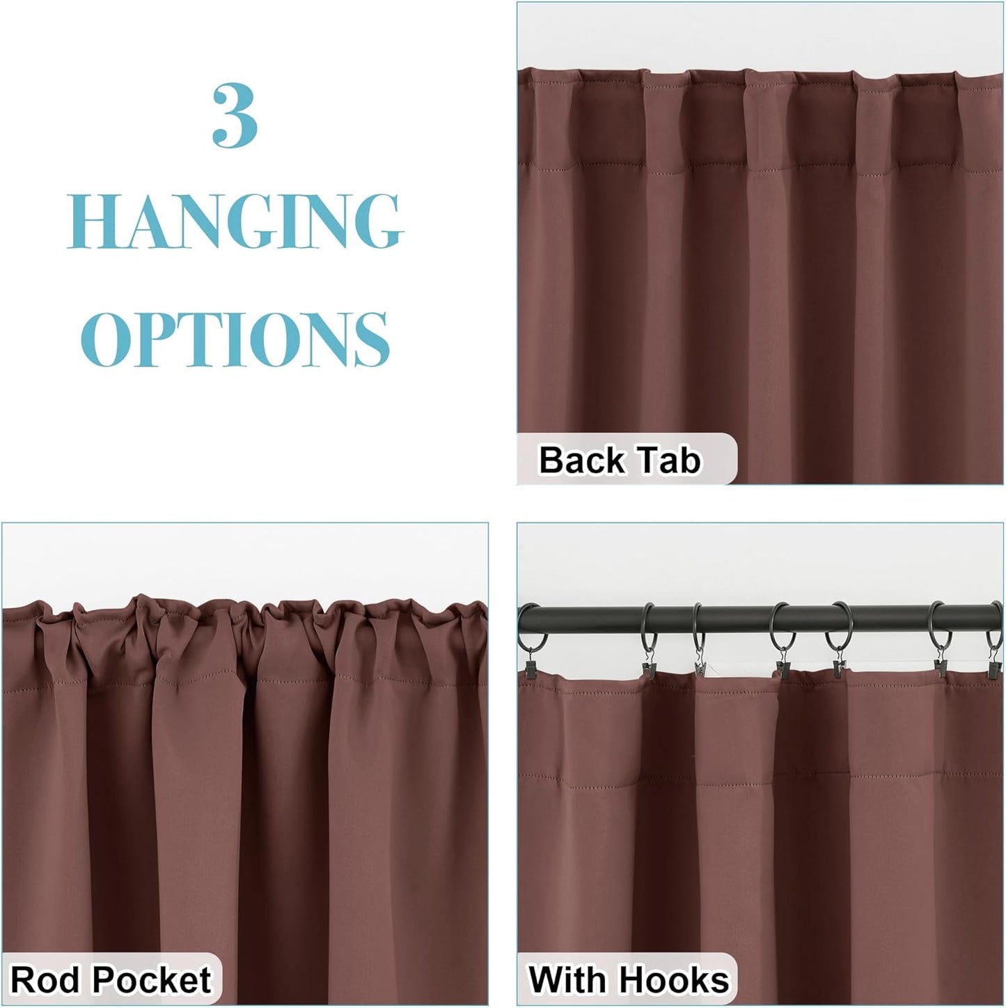 RYB HOME Blackout Curtains for Bedroom, Small Windows Shades Thermal Insulating Privacy Drapes for Living Room Classroom Bathroom Dining, Wide 42 x Long 36 inch, Chocolate Brown, 2 Panels