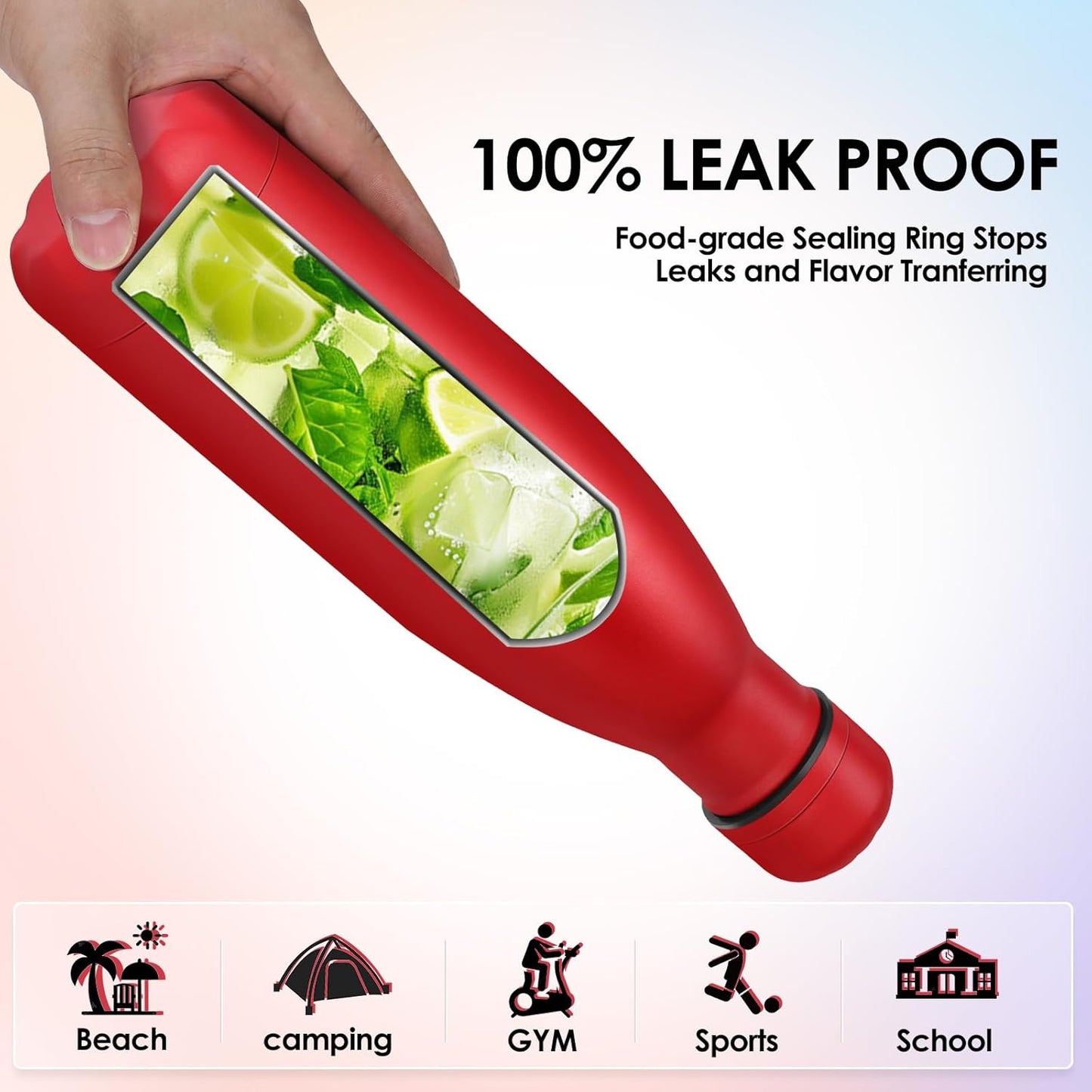 17oz Cola-Bottle Shaped Stainless Steel Leak-proof Water Bottle,Double Wall Vacuum Insulated Metal,Travel Mug For Sports Indoors & Outdoors,BPA-Free School Kids Flasks,Red(1Pack)