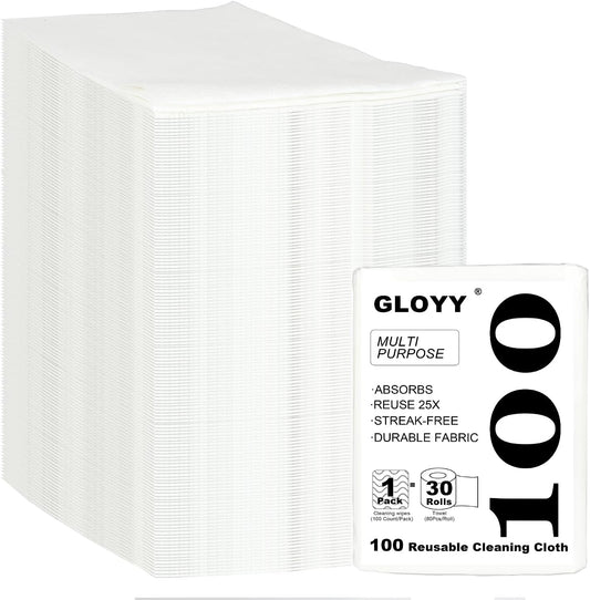 100 Count Disposable Cleaning Towels and Dish Cloths,Super Absorbent Dishcloths,Multi-Surface Cleaning Wipes for Kitchen Dishes, Windows, Bathroom (White)