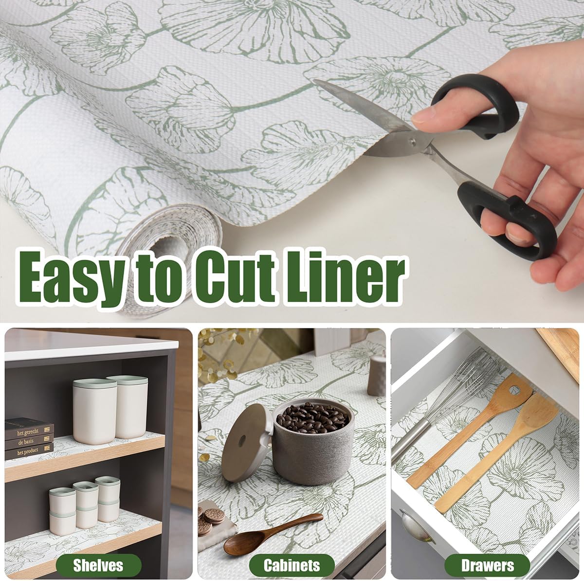 Shelf Liner for Kitchen Cabinets Non Adhesive Kitchen Drawer Liner,Non-Slip Lotus Cabinet Liner Shelf Paper,Pantry Shelf Liners for Cabinets Dresser Cupboard Liner Decorative 15.7In x 16.4FT